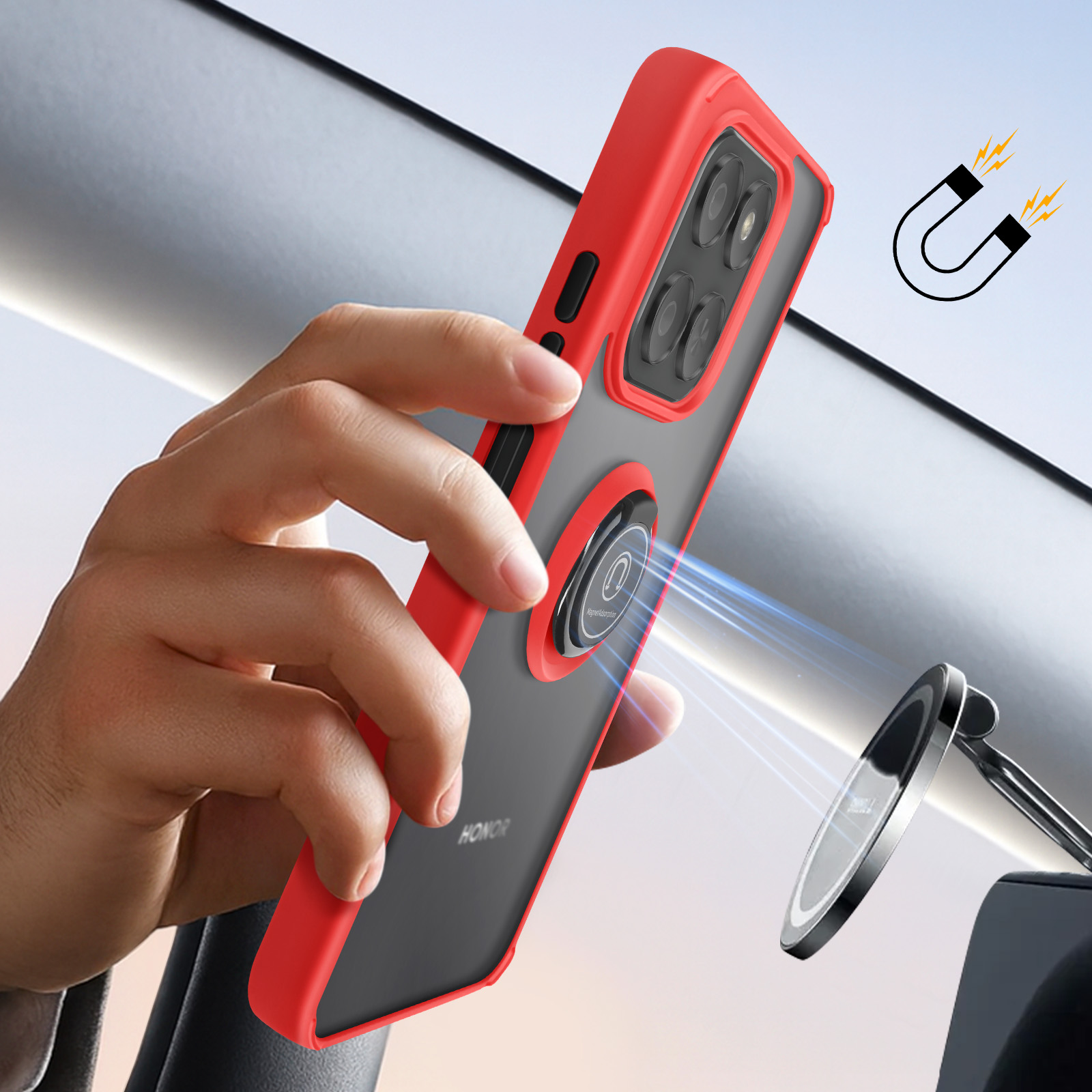 HAOYE Cover per Nothing Phone (1) con 360 Gradi Girevole Anello, Armor Custodia con Supporto Magnetico Auto, Silicone TPU e PC Protettiva Bumper Case. Rosso