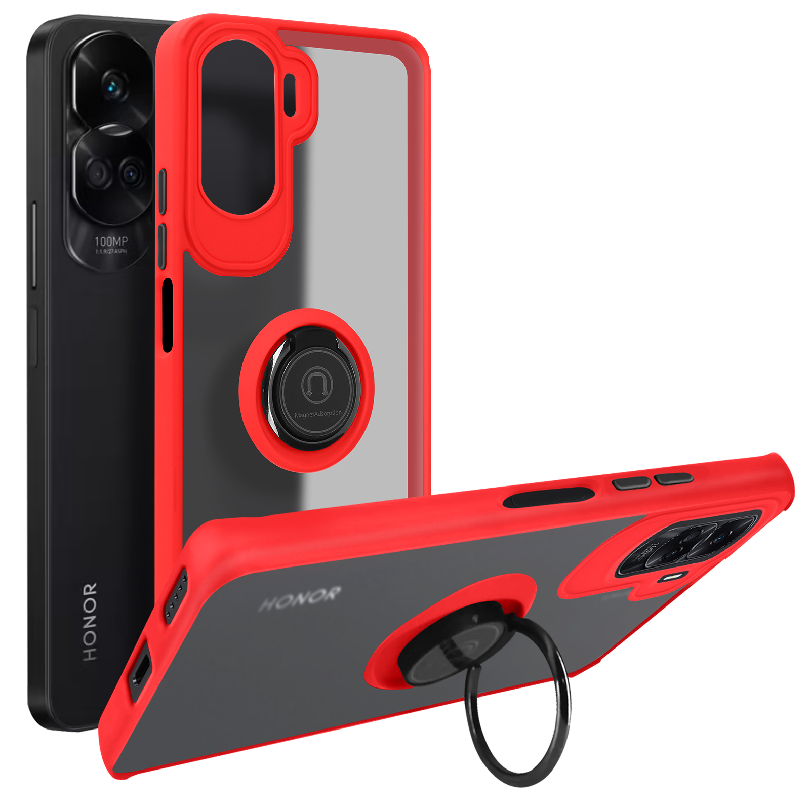 COMAKU Cover Armor Antiurto Per Honor X6 / X8 5G – Custodia Con Anello Supporto E Attacco Magnetico, Rossa - 4