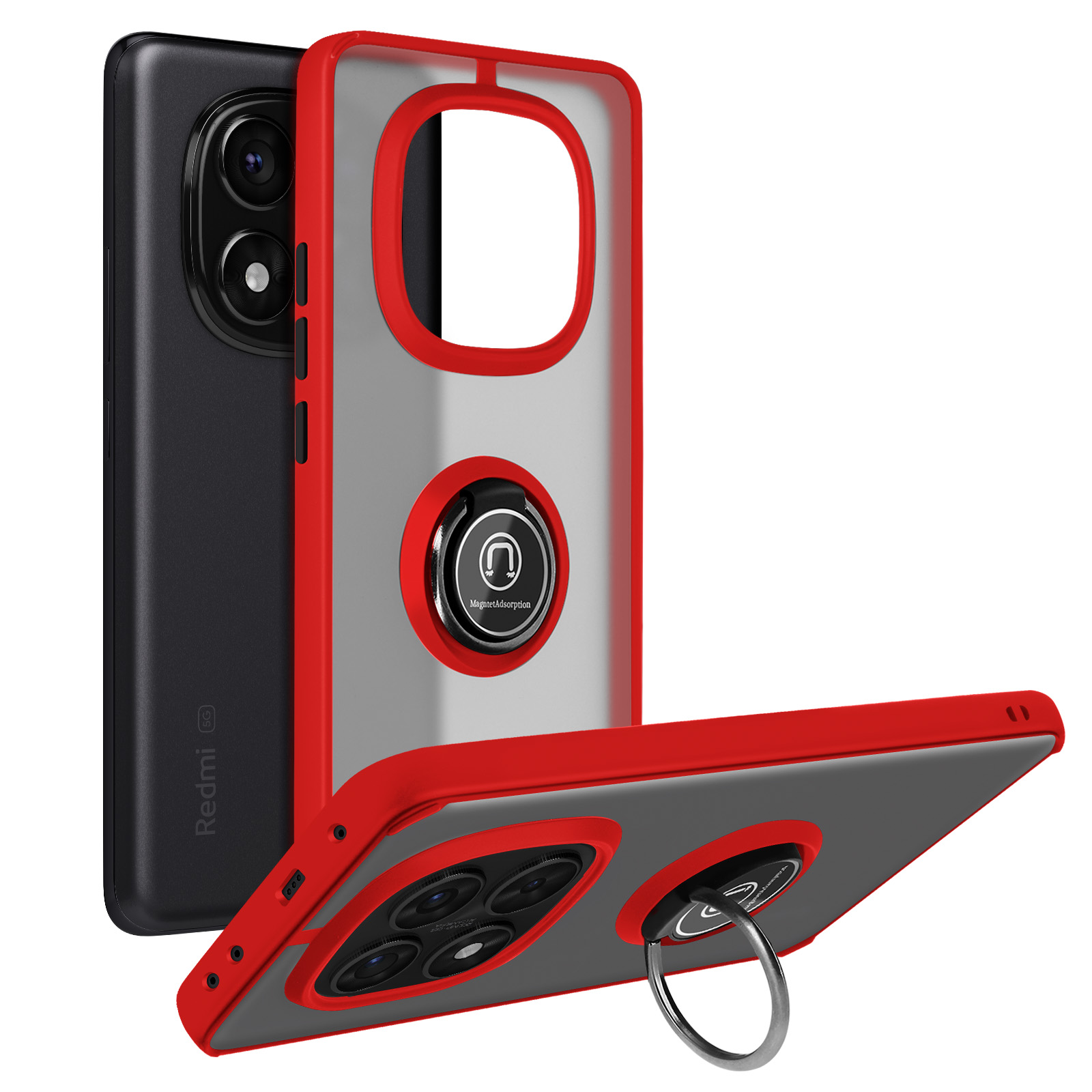 Custodia In Pelle Per Xiaomi Redmi Note 10 Pro 4G Con Portacarte E Supporto – Chiusura Magnetica, Rossa - 2