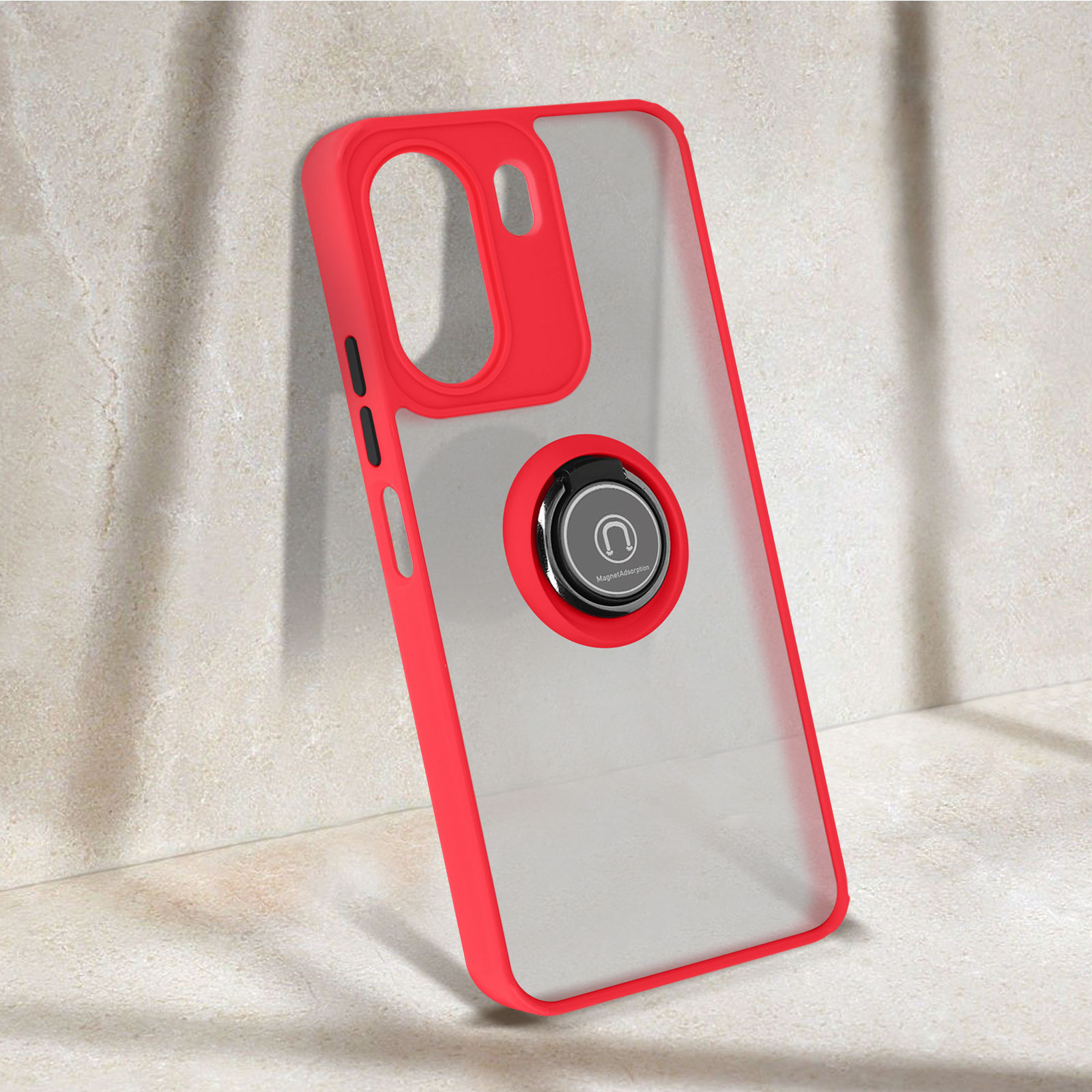 POUHYE Cover per Xiaomi Redmi 13C / Poco C65 Custodia, Copriobiettivo Scorrevole Antiurto Grado Militare Case con 360° Magnetica Anello Supporto, Hard PC Back e TPU Bumper Cover Nero