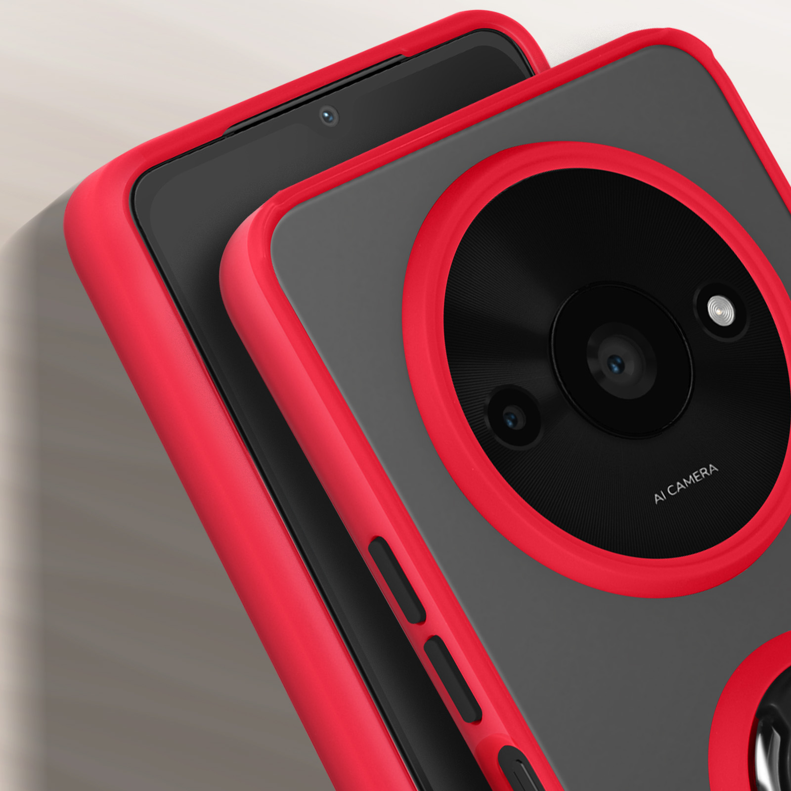 ESTH® Cover per Xiaomi Redmi A3 4G con Custodia per Fotocamera Scorrevole e Supporto ad Anello [Custodia Paraurti Compatibile con Supporto Magnetico per Auto], Nero
