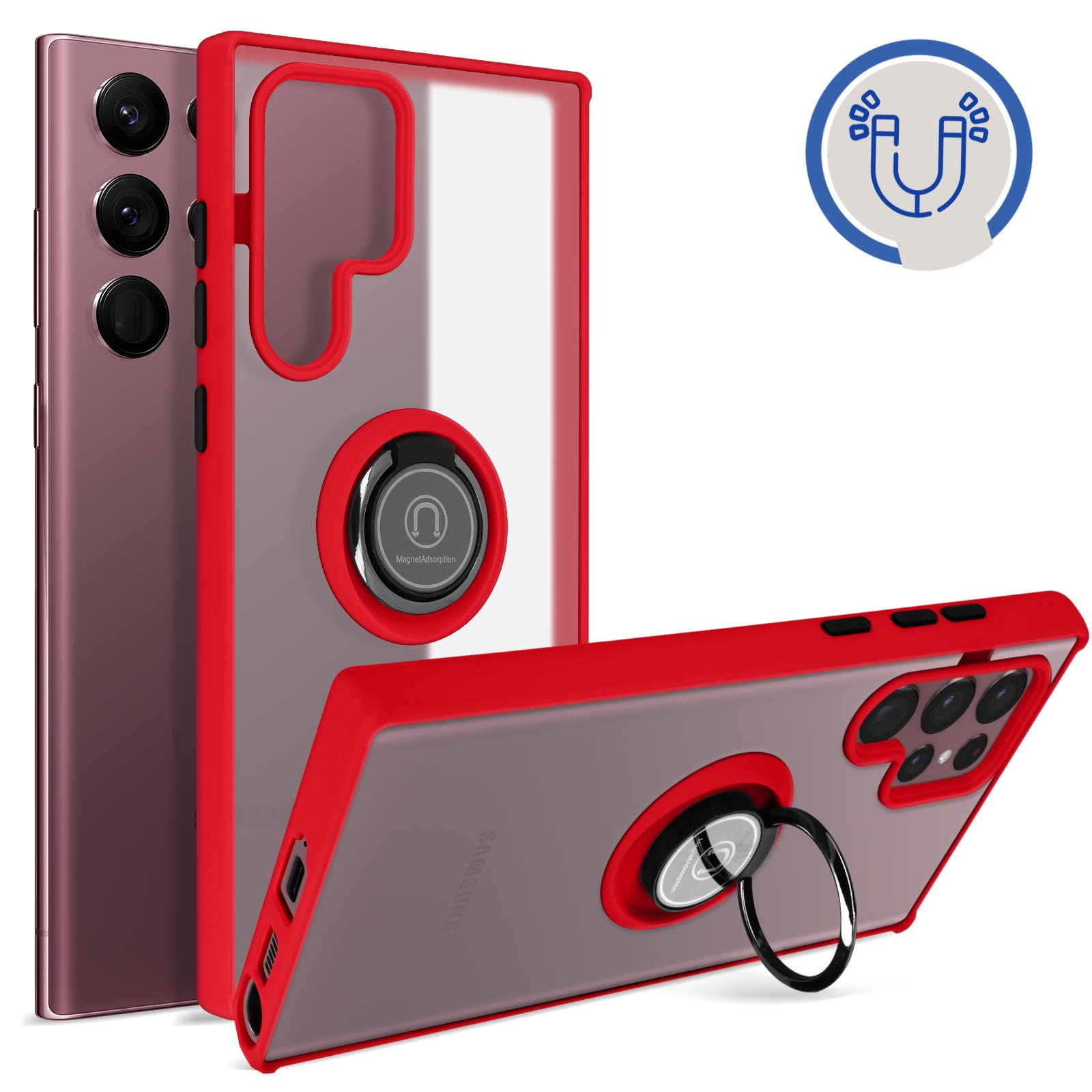 Samsung Galaxy S22 Ultra Handyhlle mit Ring-Halterung  Matte Rckseite,  Schutztasche mit Stnder  Dunkelblau - German