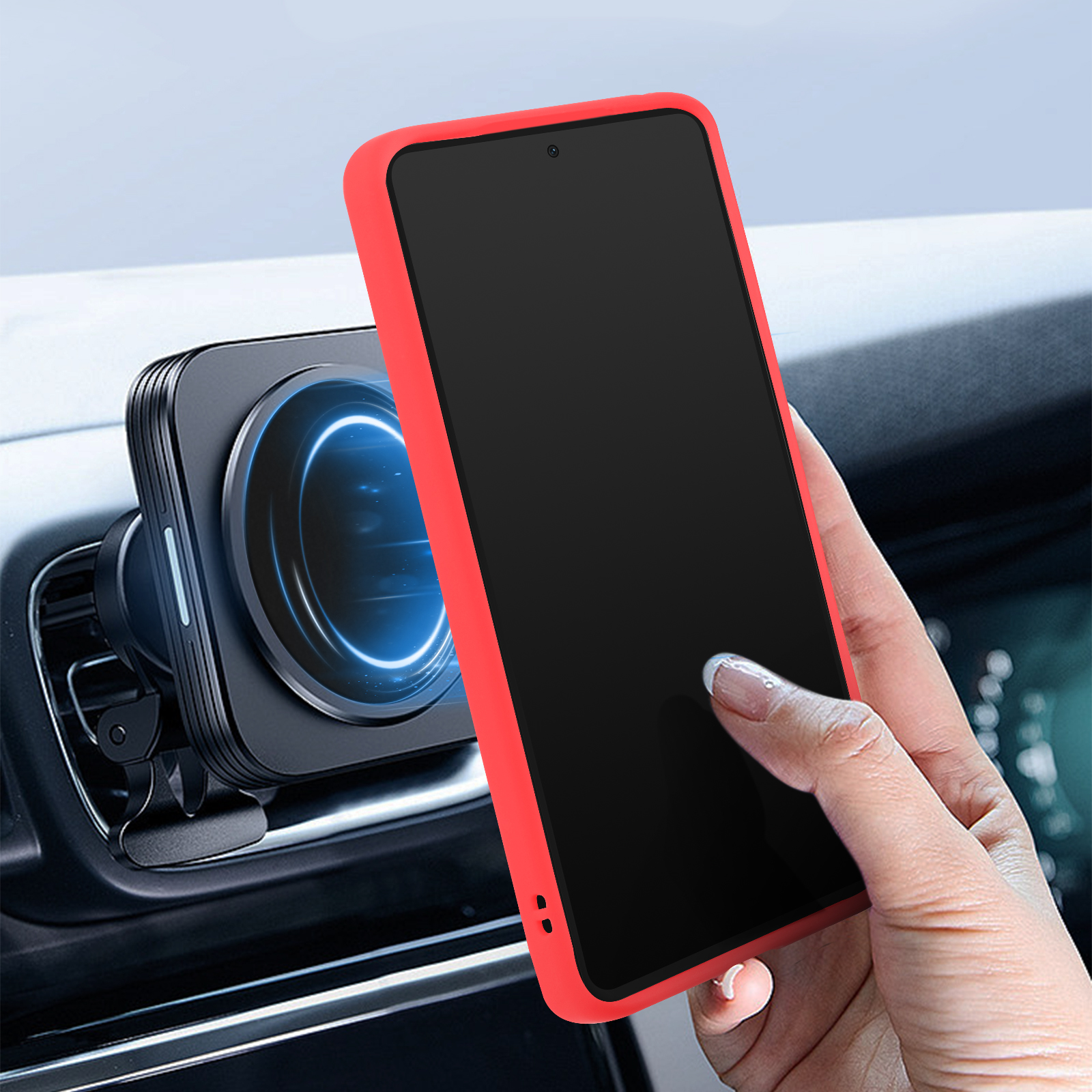ESTH® Custodia per Xiaomi 13T Pro/Xiaomi 13T con Supporto [Compatibile con Supporto Magnetico per Auto] Cover Paraurti PC + TPU, Nero
