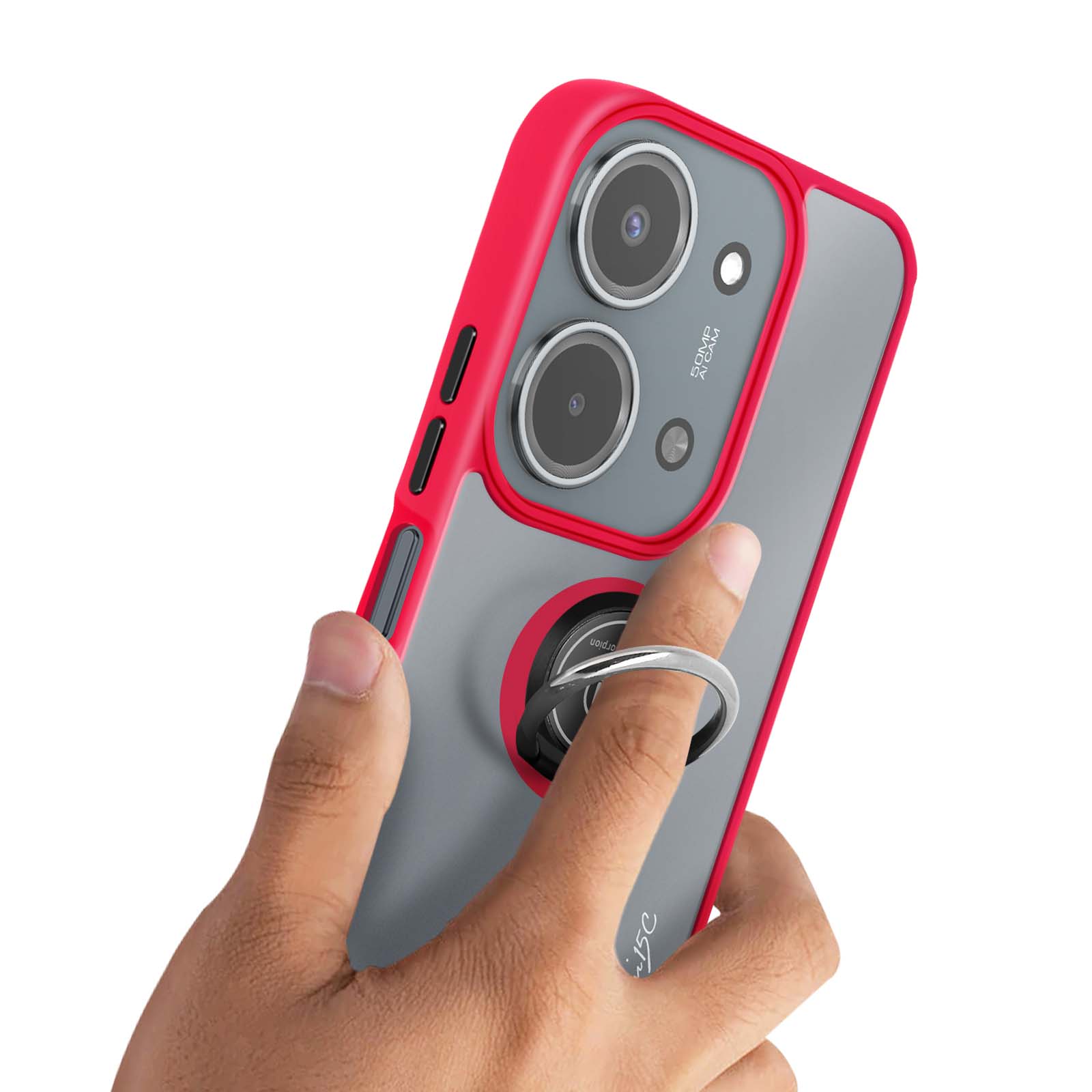 JIAFEI Cover Per Realme C55 4G: Custodia Traslucida Con Anello Magnetico Girevole 360° E Supporto - Rosso - 3