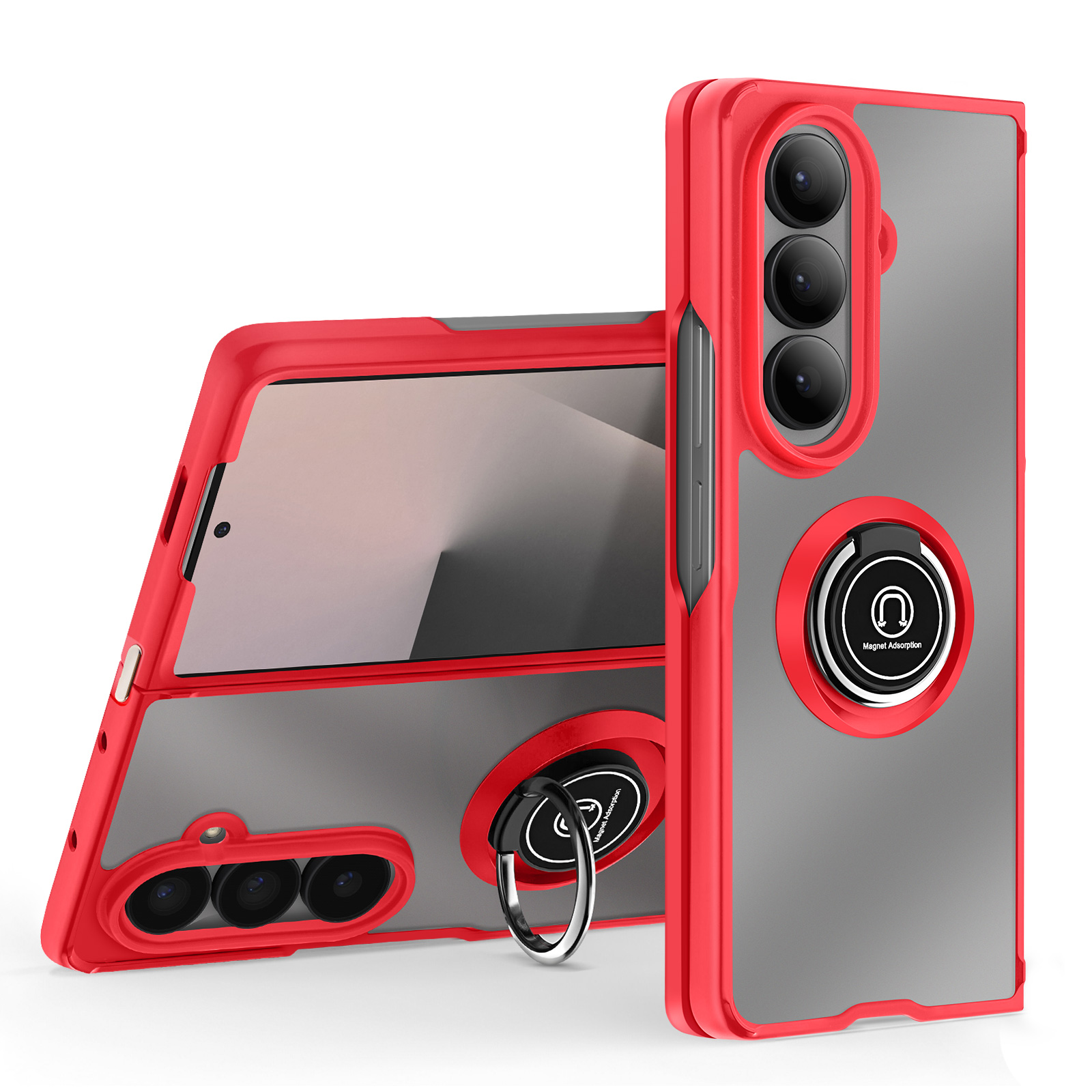 Custodia Ultrasottile Per Galaxy Z Fold7 Con Protezione Schermo Integrata E Supporto Anello Rotante 360° - Leggera, Antiurto, Ricarica Wireless, Colore Nero - 2