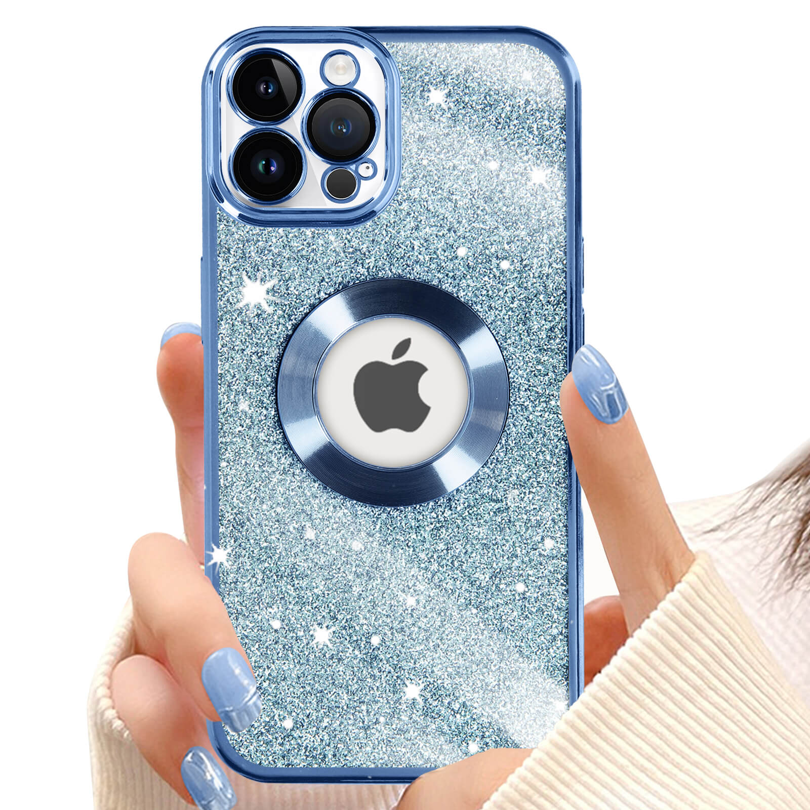 Apple iPhone 13 Pro Max Glitter Handyhlle, Protecam Spark  Blau - German
