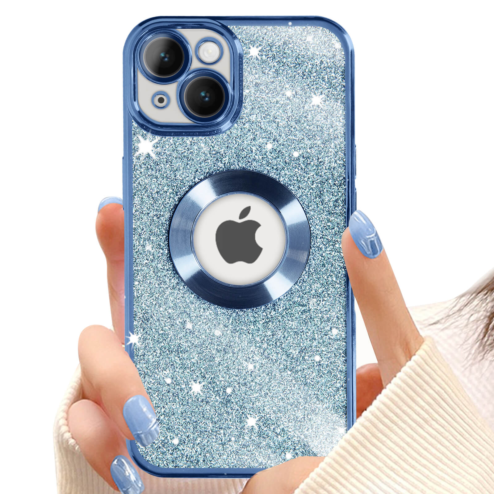 Tikgue Cover per iPhone 14, Custodia con Cordino Silicone Glitter Brillantini Trasparente Morbida Cover con Collana Sottile Protettiva Bumper Antiurto TPU Case - oro rosa