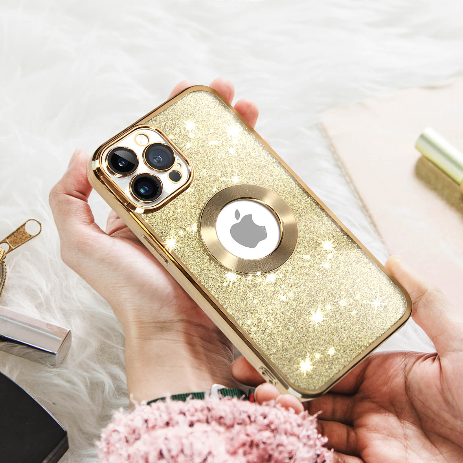 Custodia Per IPhone 13 Con Brillantini Glitter Oro – Silicone Antiurto E Antigraffio Per Ragazze