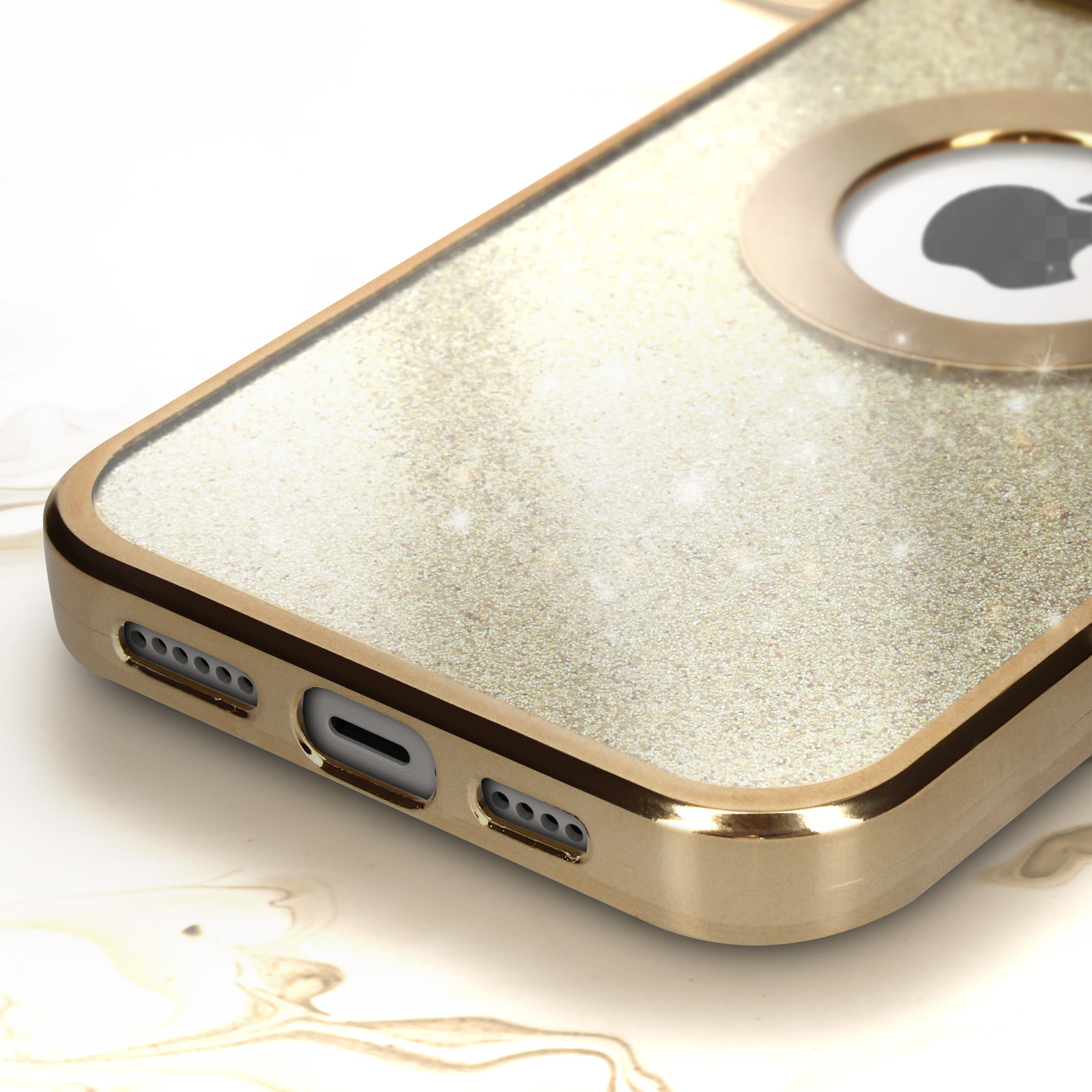 Tybiky Custodia protettiva per iPhone 13, in silicone, con brillantini, trasparente, antiurto, lucida, con strass, antiurto, per iPhone 13, colore: oro