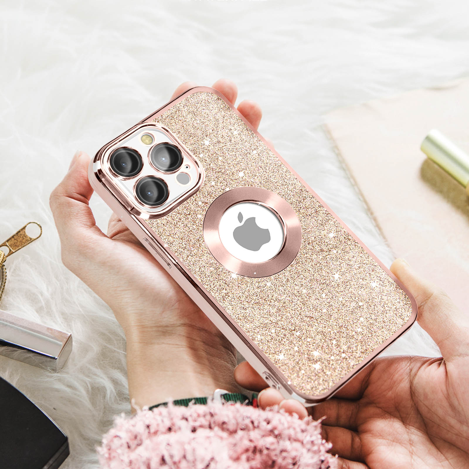 Miss Arts Cover per iPhone 12 / iPhone 12 Pro, Custodia Glitter di in Silicone TPU con 360 Gradi Anello e Cordino, Pendenza Colore Diamond Brillantini ​Liquido Paraurti Antiurto Case - Porpora