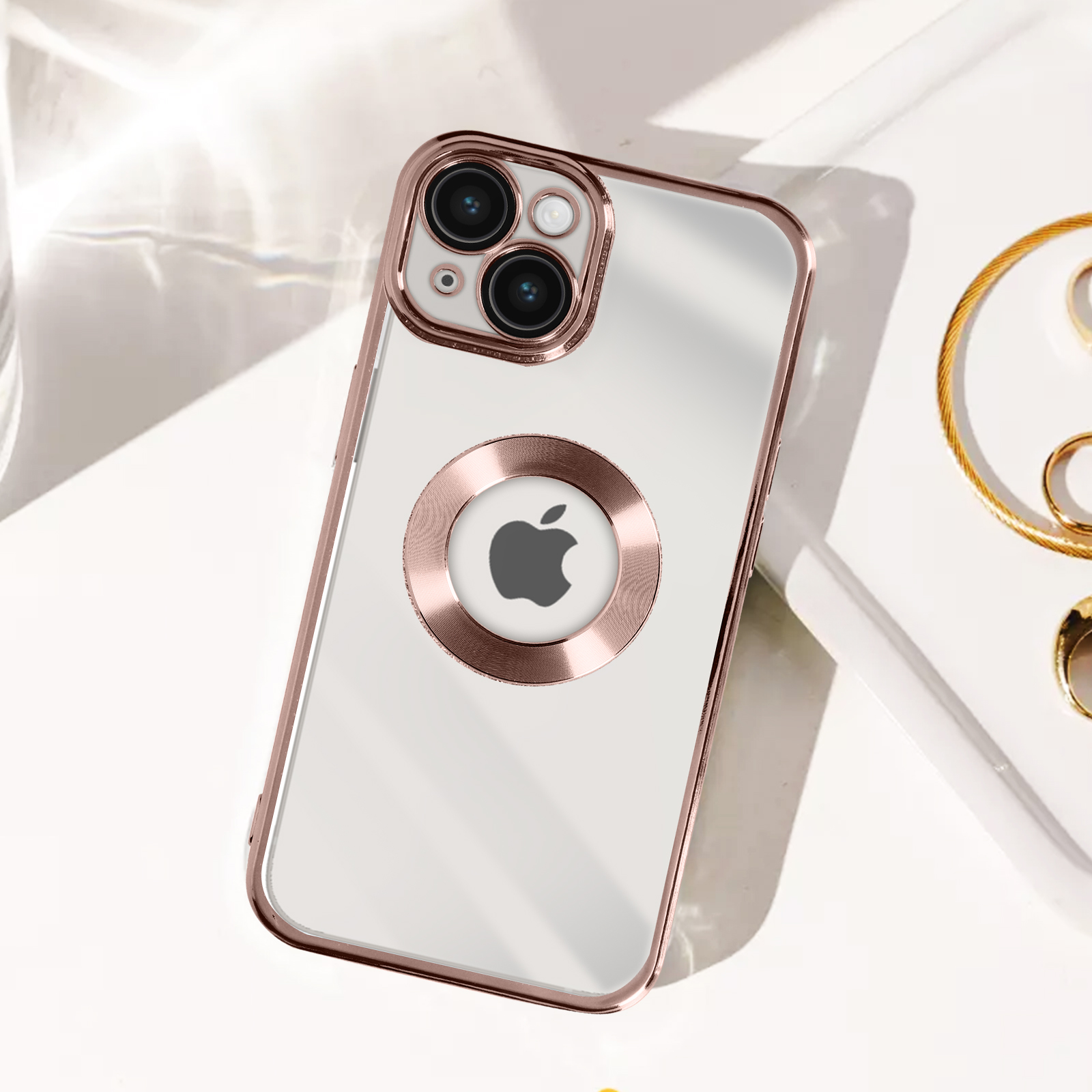 Custodia Glitter Liquido Con Anello Rotante Per IPhone 14 Plus 6.7'' – Silver Pink YBH