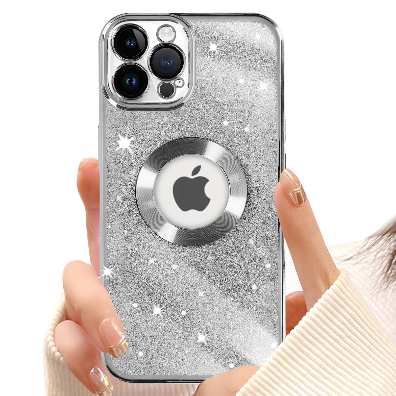 Moex Custodia A Specchio Per IPhone 13 Pro Max – Cover Posteriore Con Effetto Specchio, TPU Antiurto, Bordo Rialzato – Argento