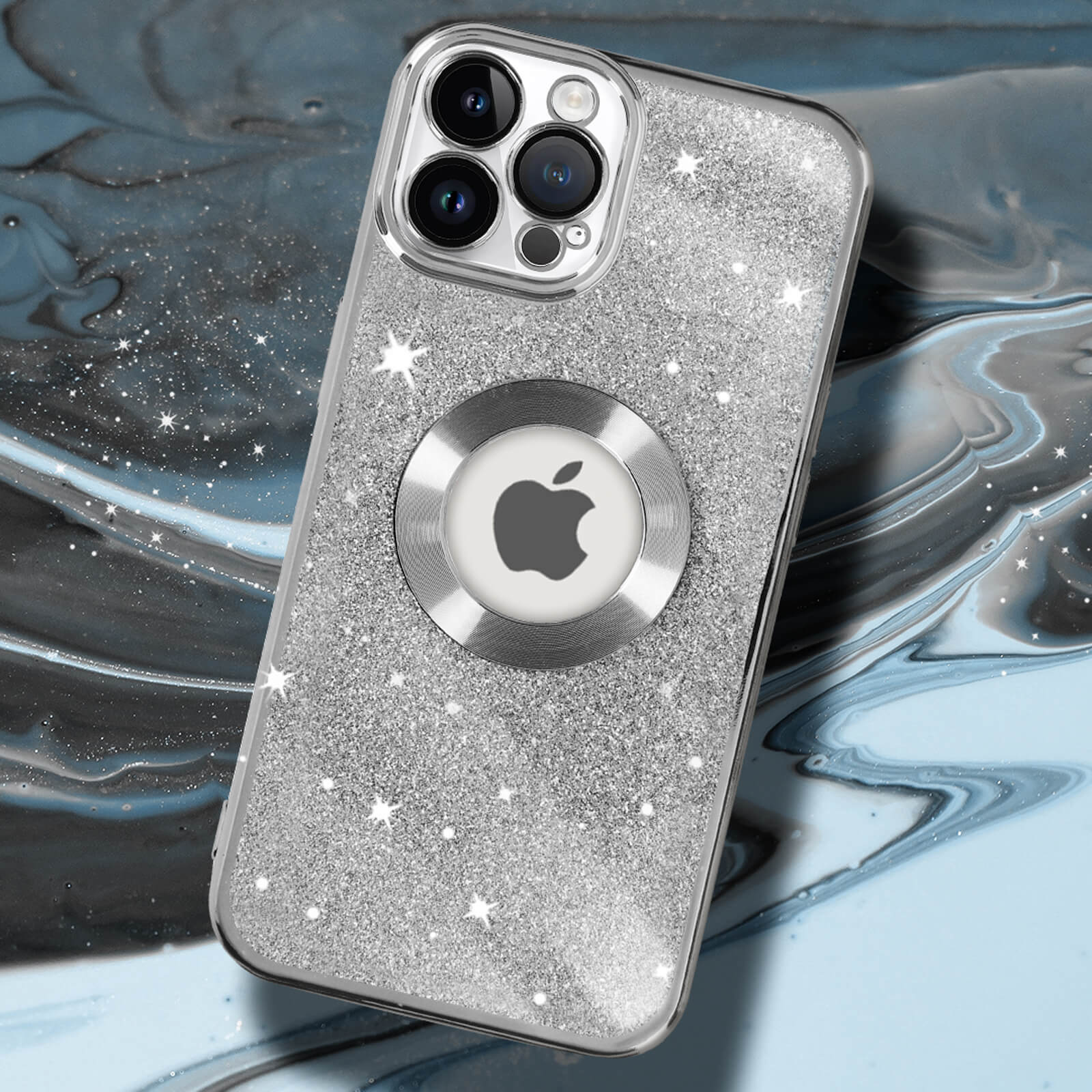 Verco Glitzer-Handyhülle Für IPhone 13 Mini – TPU Silikon Case Mit Schutzfunktion, Silberfarben
