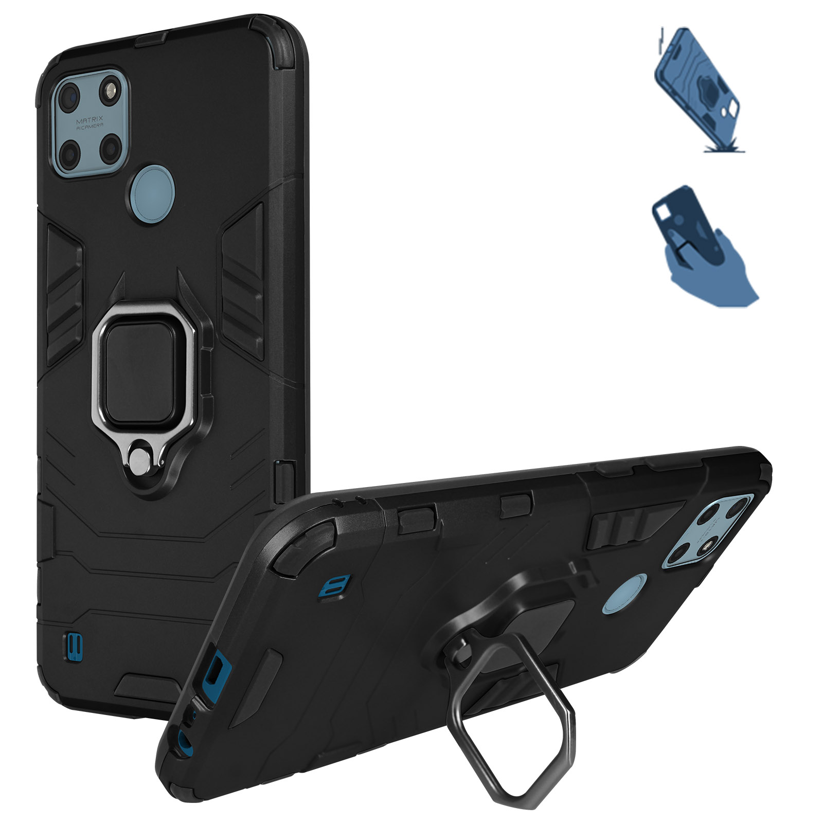 Coque Silicone Ultra Slim + Verre Trempé Pour Realme C25Y C21Y - Noir Mat, Protection Complète, Neuf Avec Garantie