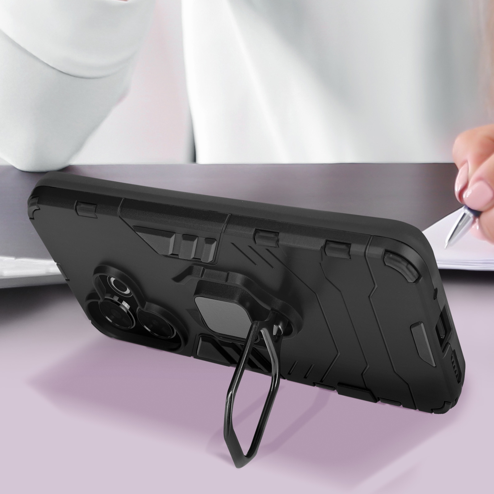 Cover Armor COMAKU Per Xiaomi 13 - Custodia Antiurto TPU+PC Con Anello E Supporto Magnetico - Nero