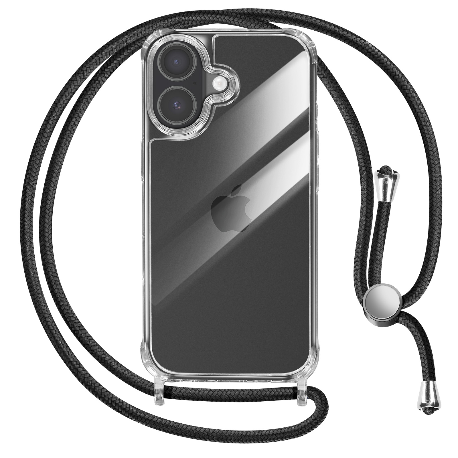 XTCASE Cover con Cordino per iPhone 17, Custodia Trasparente con Cinghia Regolabile Collana Tracolla Laccio Collo Ultra Sottile Morbido TPU Silicone Antiurto AntiGraffio Case, Nero