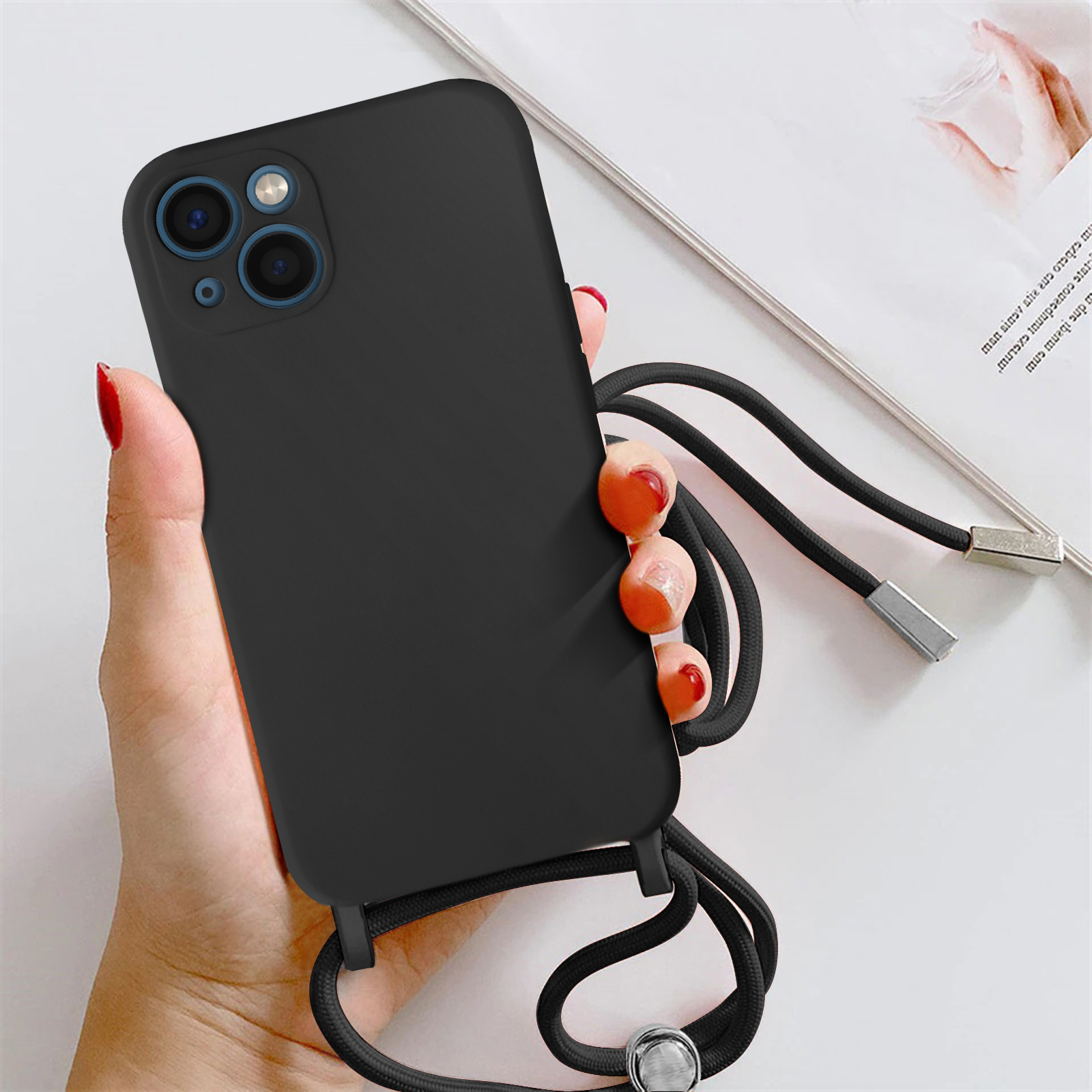 Coque Magnétique Avec Cordon Pour IPhone 13/14 - Transparente, Galvanisée Or - Compatible MagSafe - Collier Réglable