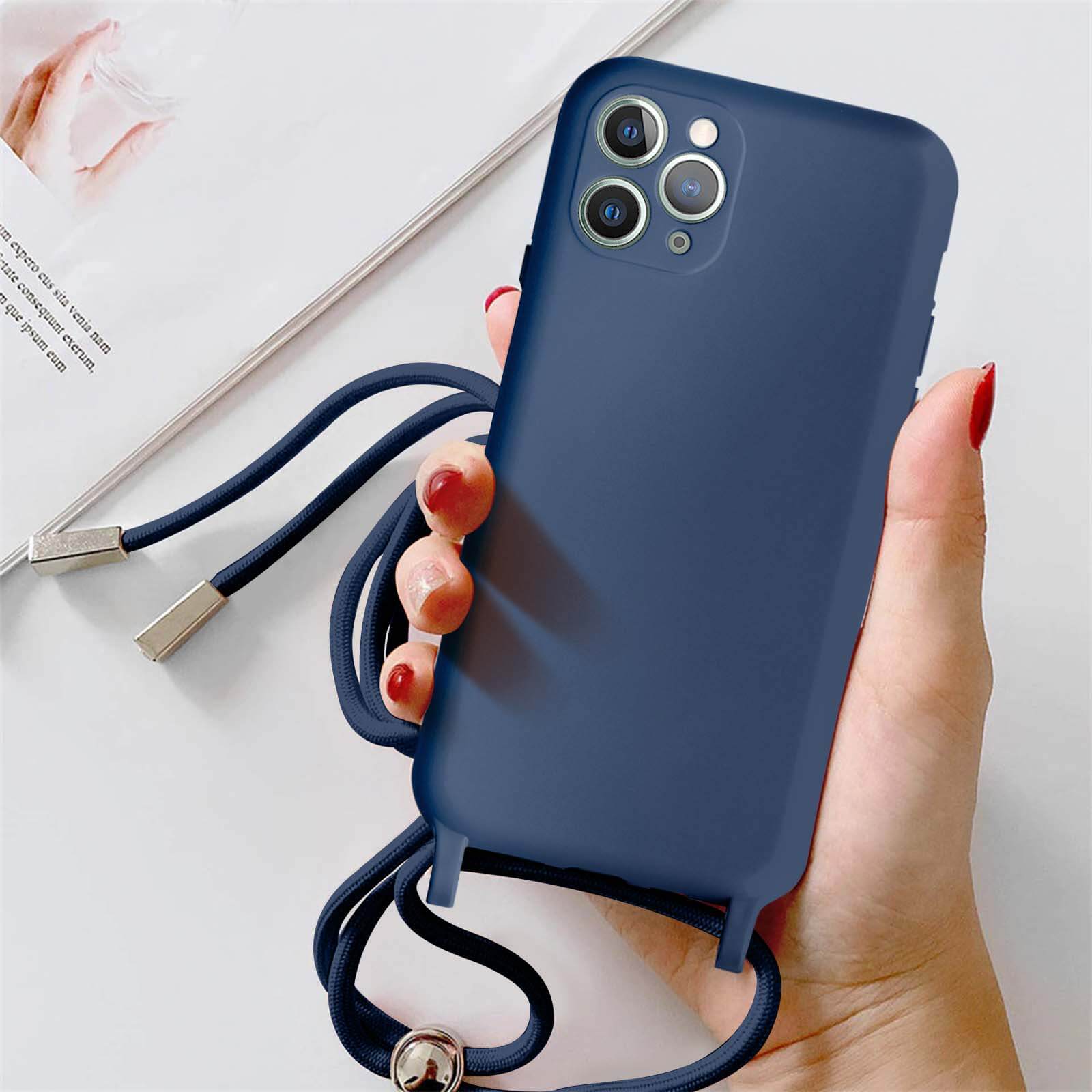 Pnakqil Cover per iPhone 11 Pro Max con Cordino, Trasparente Custodia con Laccio Tracolla Cellulare Girocollo Collana Protettiva per iPhone 11 Pro Max 6.5 Pollic, Blu