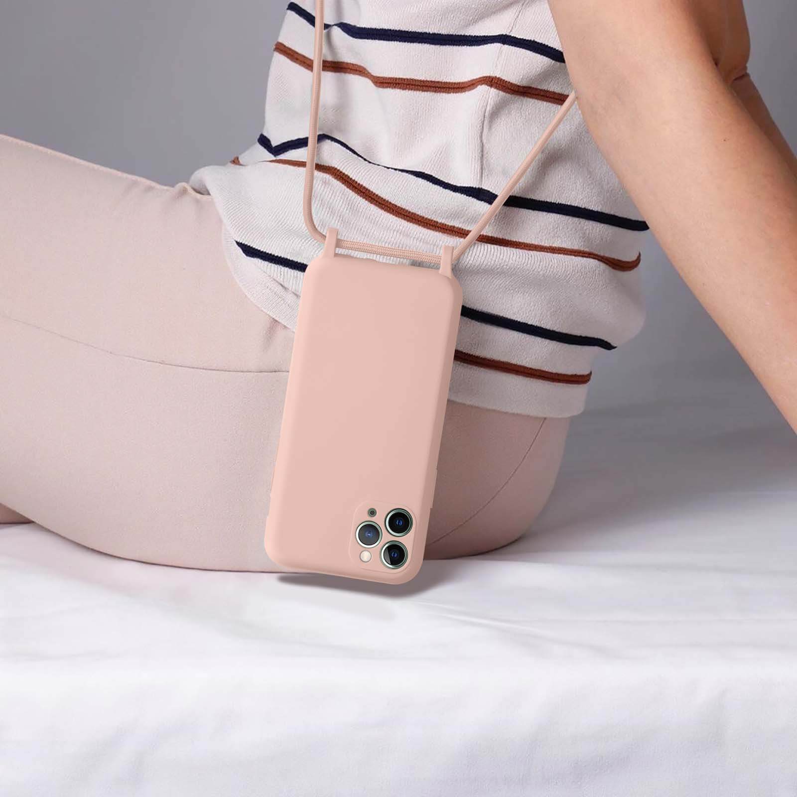 Cover Semirigida per iPhone 11 con Cordino e Interno Soft-touch - Rosa Chiaro - Italiano