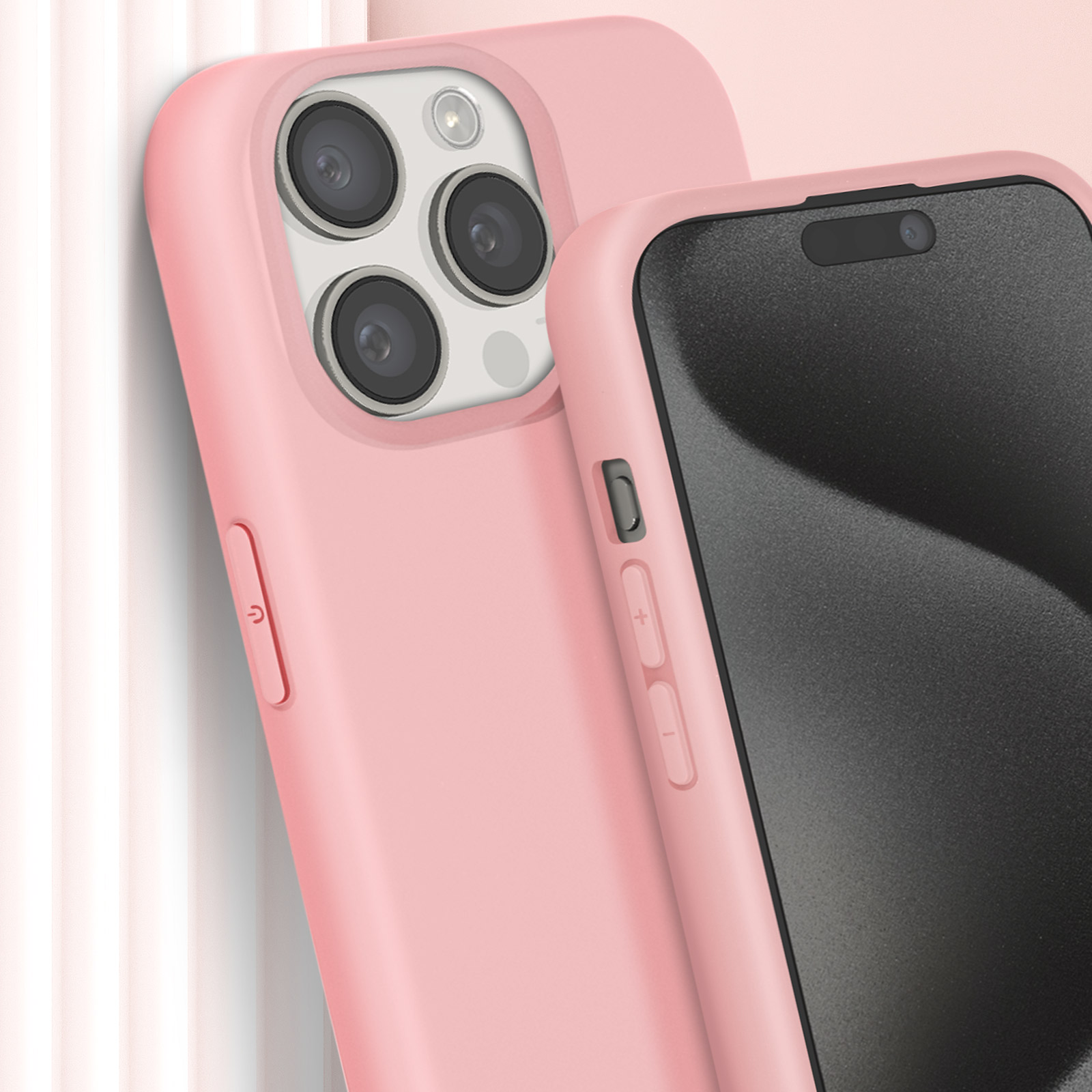 Coque IPhone 15 Pro Max Avec Cordon Collier - Etui Silicone Transparent + Lanière Tour De Cou Or Rose
