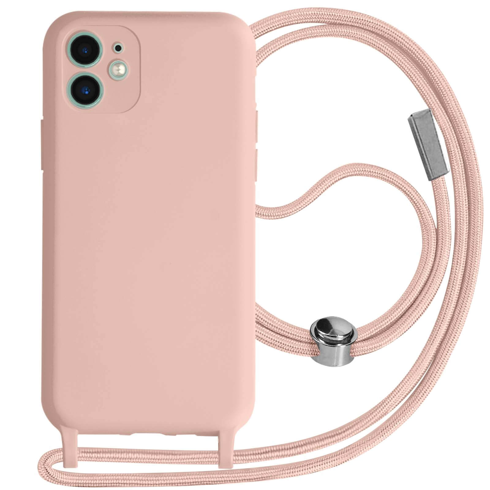 Custodia Per IPhone 11 In Silicone Liquido Viola Con Cordino Intrecciato, Supporto Hands-free