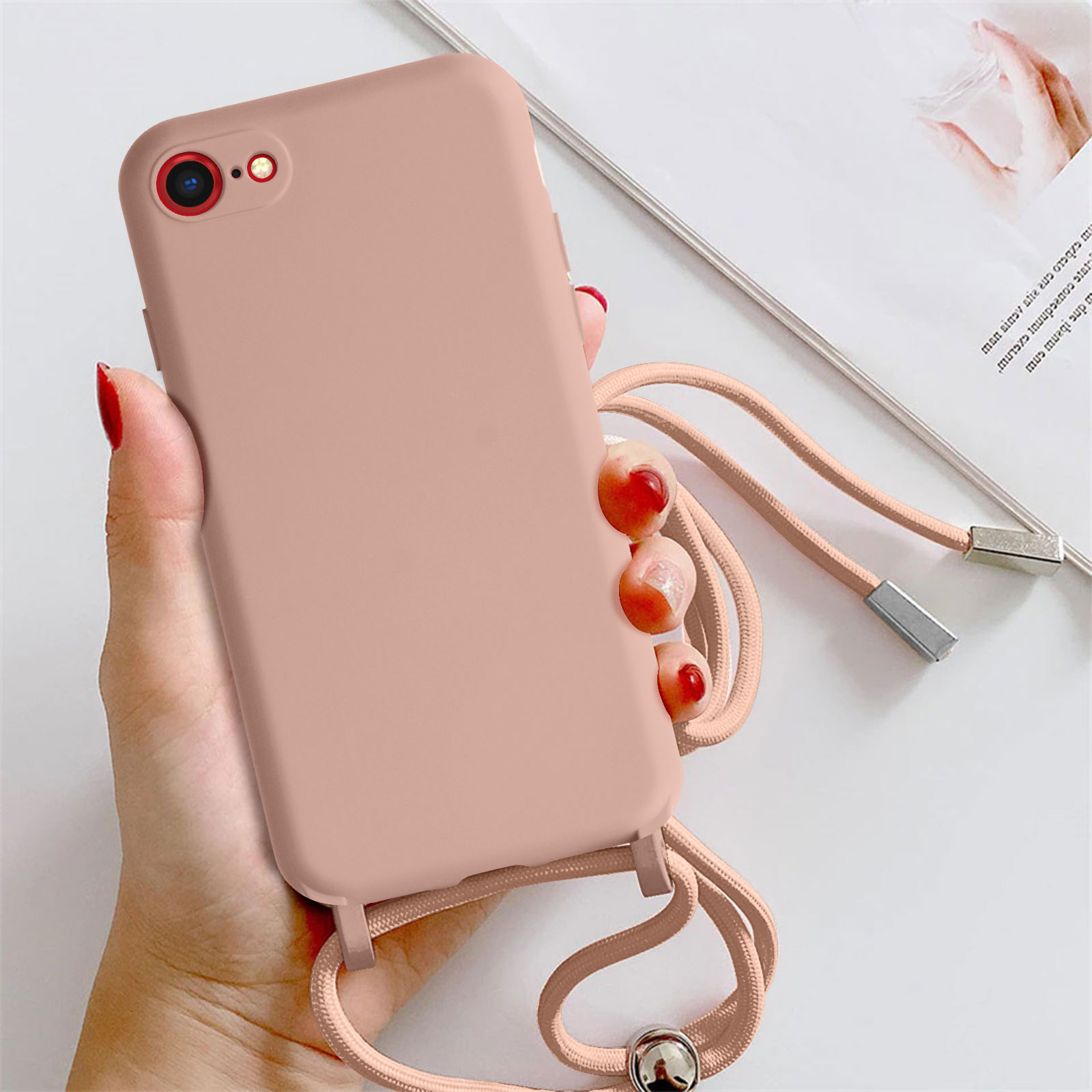 Custodia Con Cordino Per IPhone 7/8/SE 2020 | Cover Morbida In Silicone Trasparente Con Cinturino Regolabile Da Collo 1,5m | Pratica E Sicura - 5