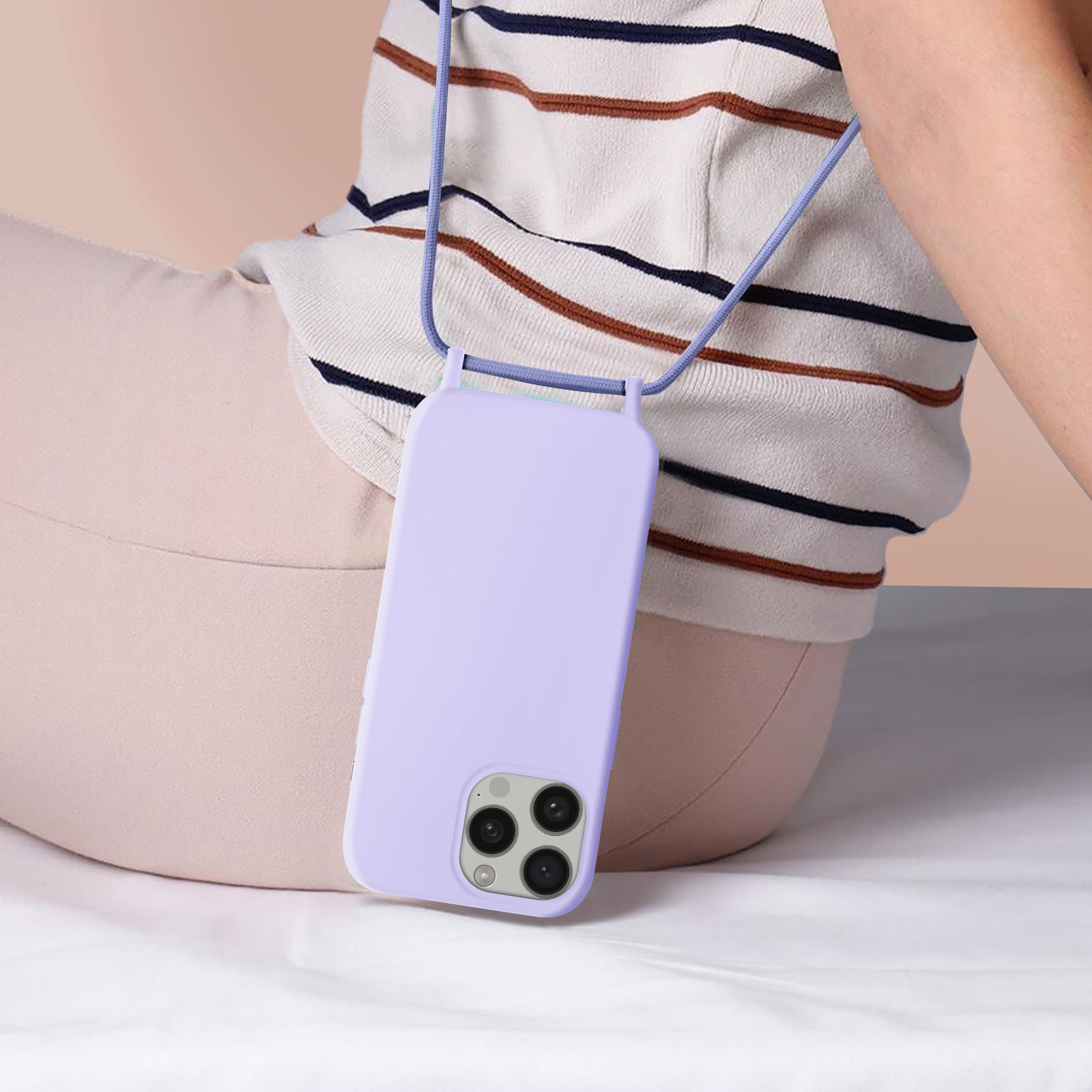 Custodia Silicone Con Cordino Per IPhone 12 Pro Max - Viola, Morbida Con Cinghia Regolabile Da Collo