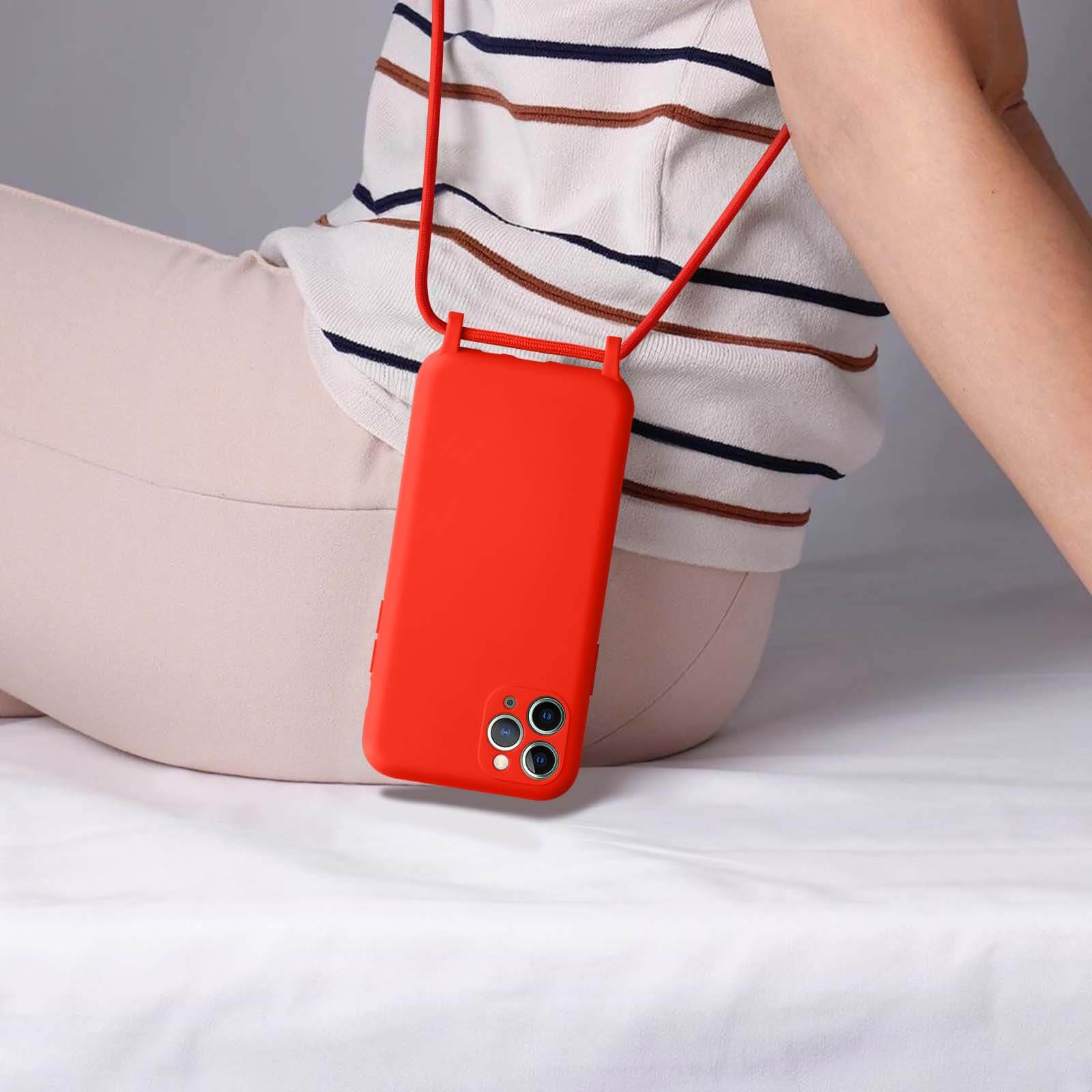 Custodia Con Cinturino Per IPhone 11 Pro Max: Cover In Silicio Morbida Con Cordino (Rosso)