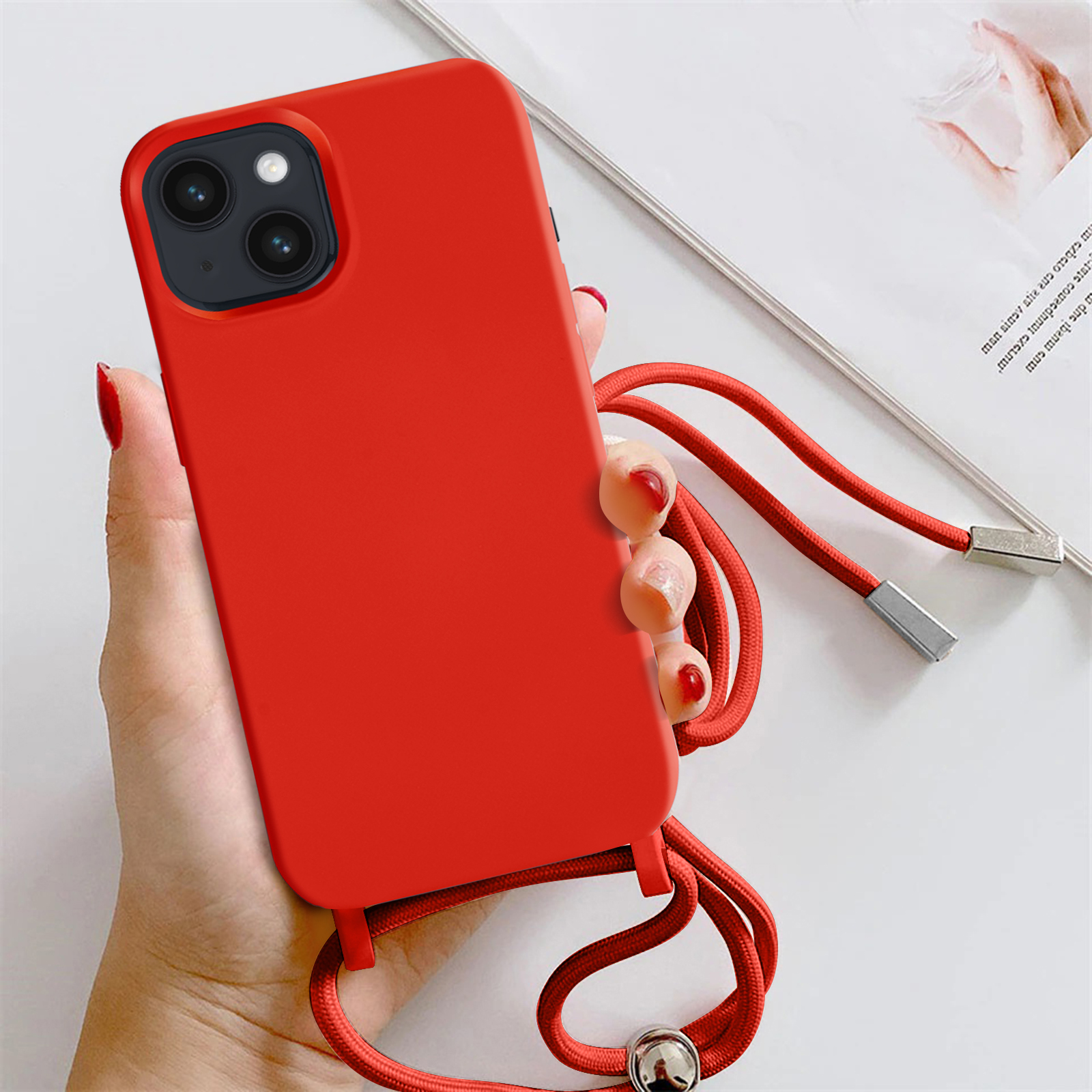 Custodia per iPhone 14, con nastro, con cordoncino rimovibile, da