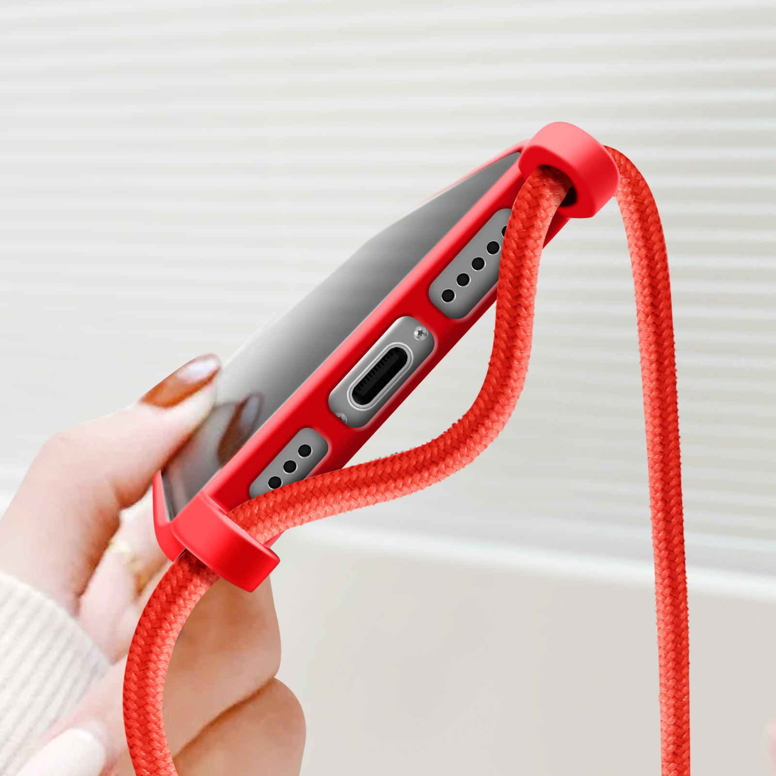 VooDirop Custodia Con Cinturino Per IPhone 16 Pro – Cover In Silicone Magnetico MagSafe, Cordino Regolabile Da 80 A 145 Cm, Nero