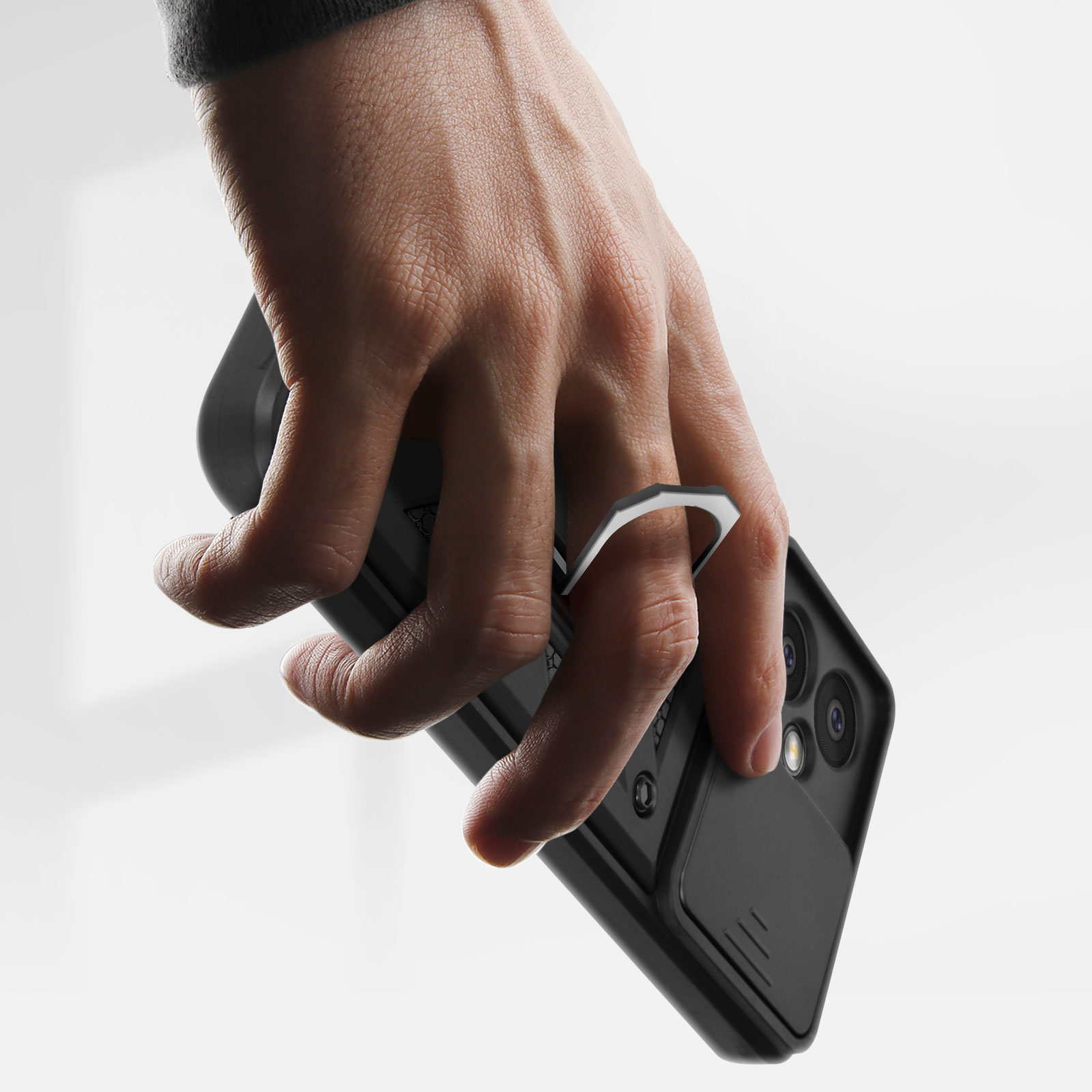 Coque Xiaomi Redmi 15C Avec Cache Caméra Coulissant - Silicone, Bague Métallique, Noire, Marque Avizar