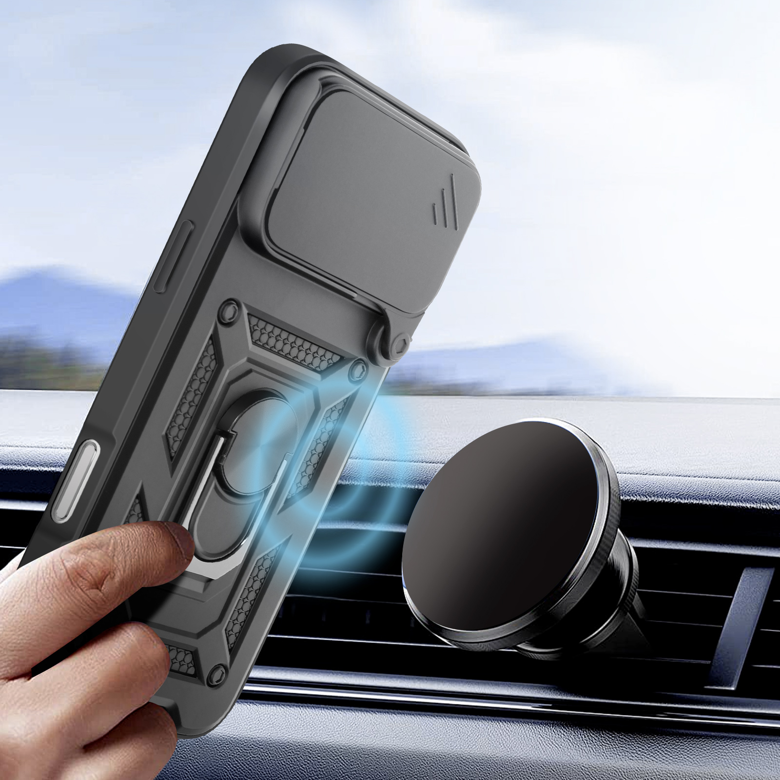 TORRAS Ostand Q3 Air - Custodia per iPhone 17 Pro Max con airbag reali, protezione militare, adatta per MagSafe per iPhone 17 Pro Max, antiurto, nero