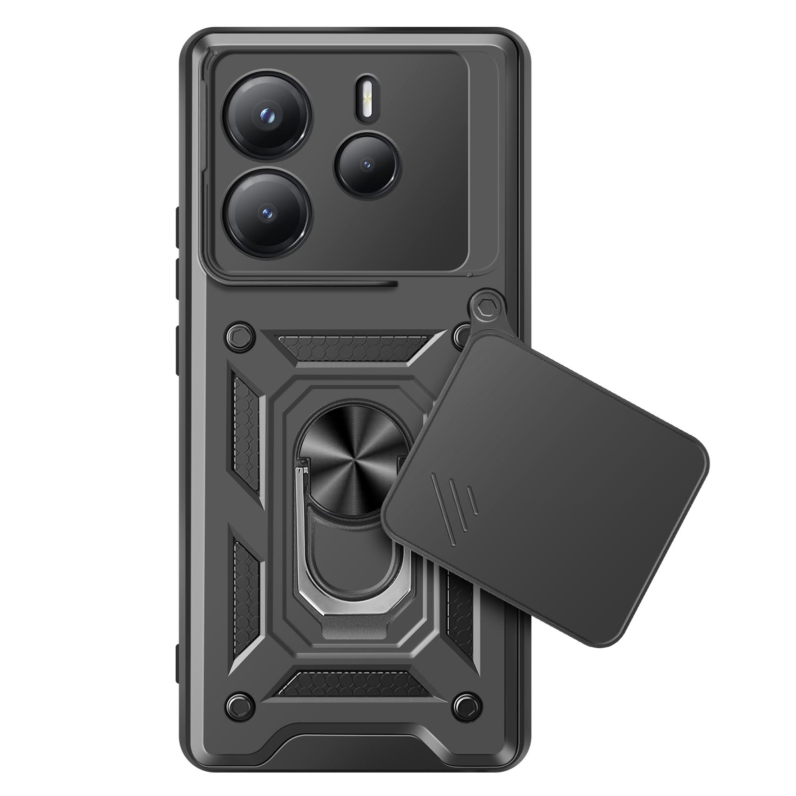yanasuo Cover con Collana Compatibile con Xiaomi Redmi Note 10 4G/ Note 10S, Cover con Pratico Cordino, Slidable Protezione Fotocamera Slot Carte 360° Anello Supporto, Nero