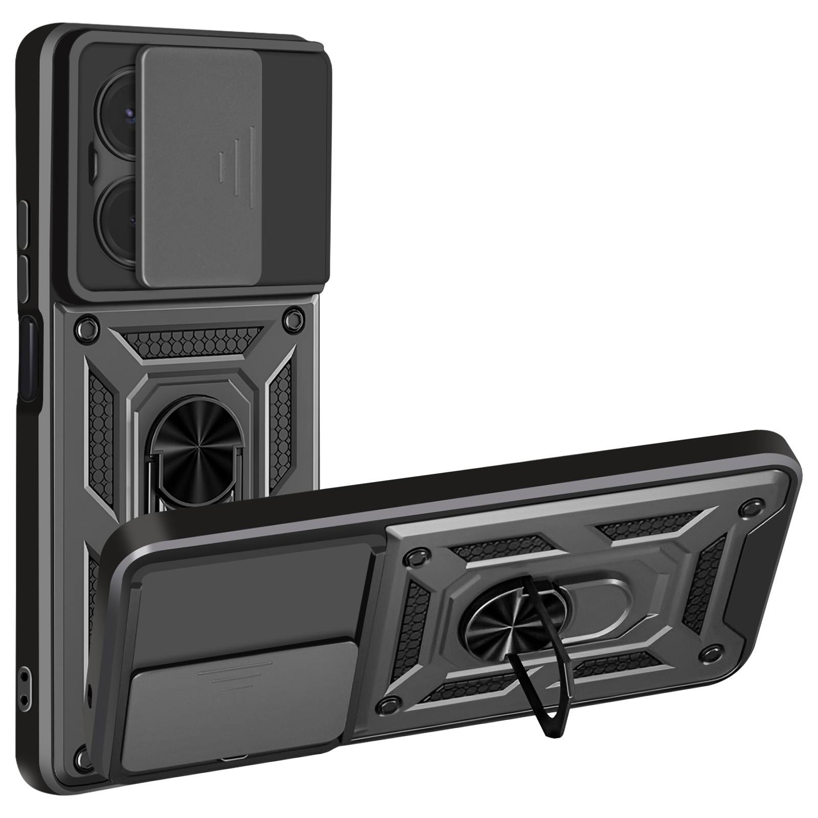 Coque De Protection Xiaomi Redmi 15C 4G Avec 2 Verres Trempés - Support Rotatif 360°, Couvercle Coulissant Pour Caméra