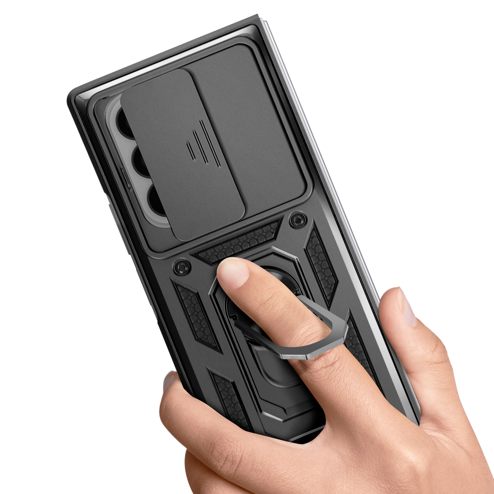 Custodia per Galaxy Z Fold 7, Protezione cerniera Samsung Fold7 cover, custodia Samsung Galaxy Z Fold7 con pellicola protettiva per lo schermo + Penna stilo + portapenne-Nero