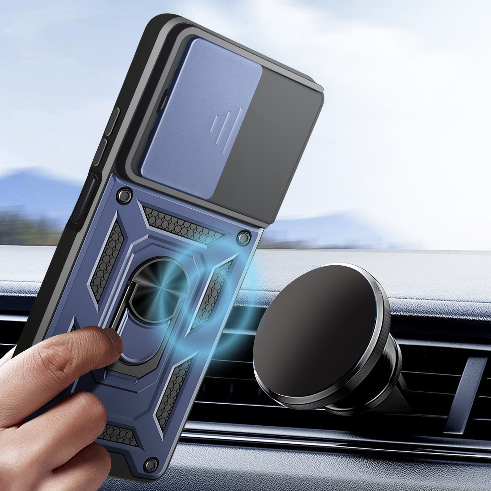 Custodia Ysnzaq Per Xiaomi Redmi 15C 4G/5G – Copertura Fotocamera Scorrevole, Supporto Pieghevole E Piastra Magnetica Per Auto - 5