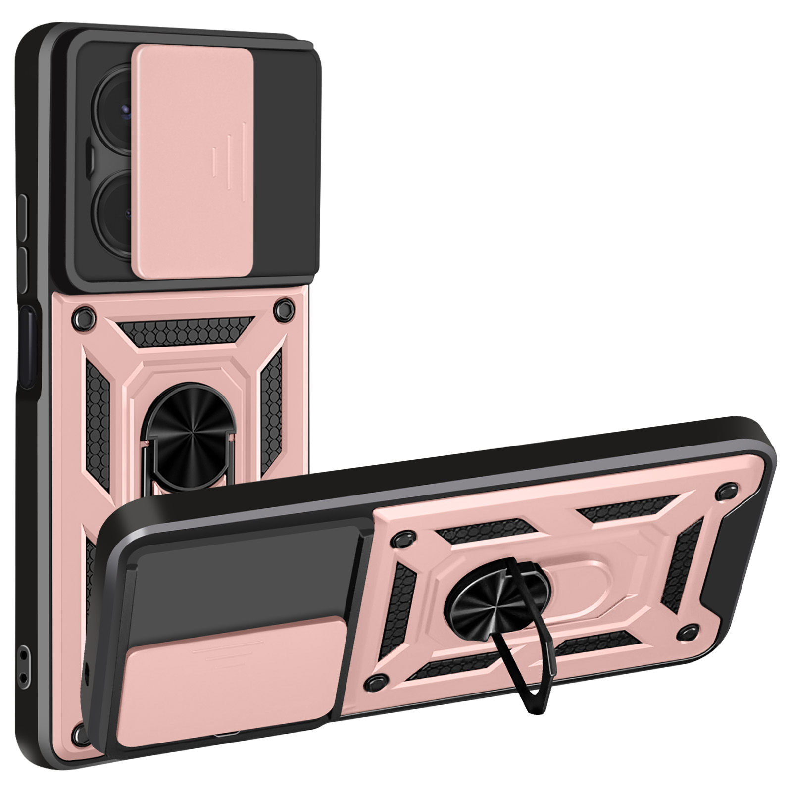Cover Per Xiaomi Redmi 12C/11A: Custodia Antiurto Con Anello 360° E Copri-Fotocamera Scorrevole - Nero