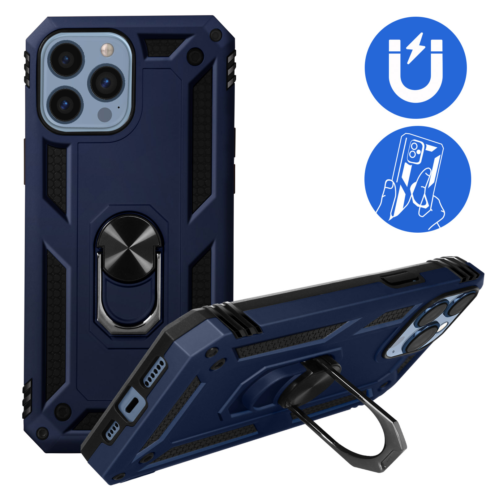 Cover MagSafe per iPhone 13 Pro Max silicone trasparente bordo cromato blu - Italiano