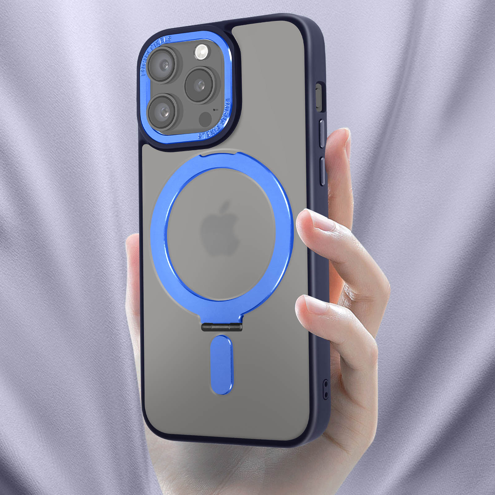 Coque MagSafe IPhone 15 Pro, Fonction Support - Contour Bleu Marine - Français