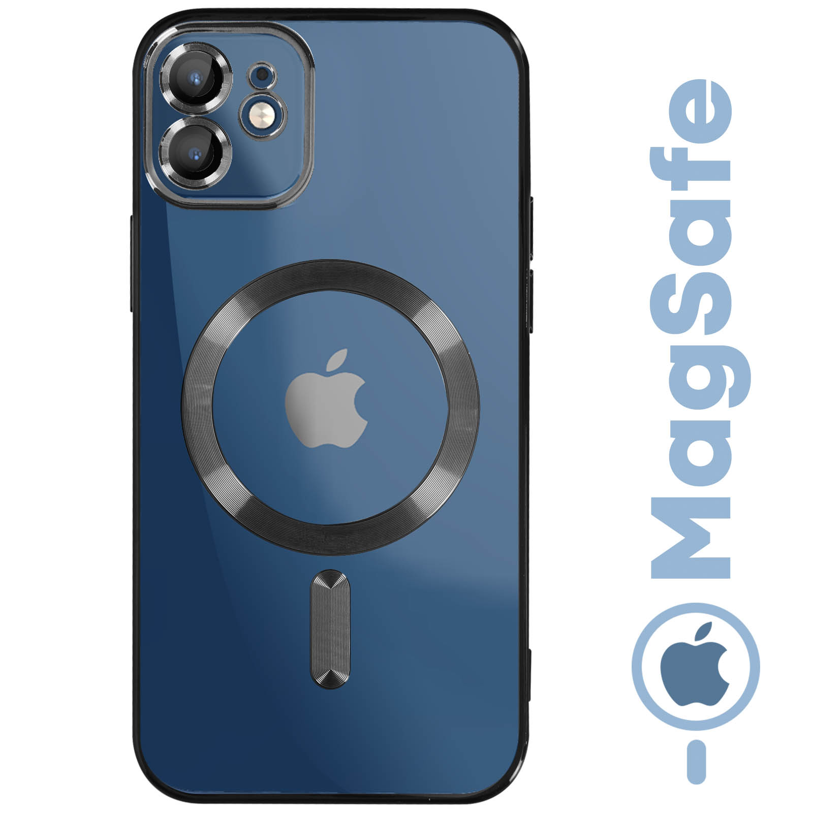 MagSafe Schutzhlle fr Apple iPhone 12 Transparent mit schwarzem  Chromumrandung - German