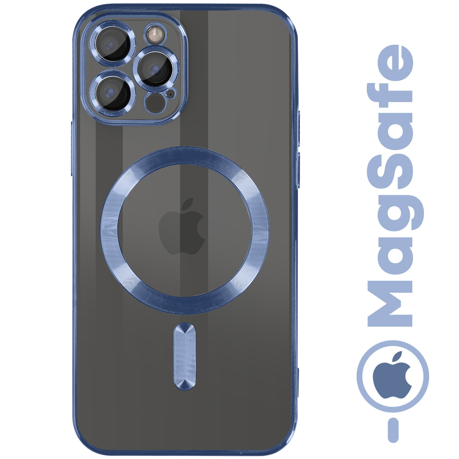 Custodia Magnetica Per IPhone 13 Pro Max Con MagSafe, Trasparente Con Bordi Blu, 2 Pellicole Incluse, Protezione Fotocamera - 3