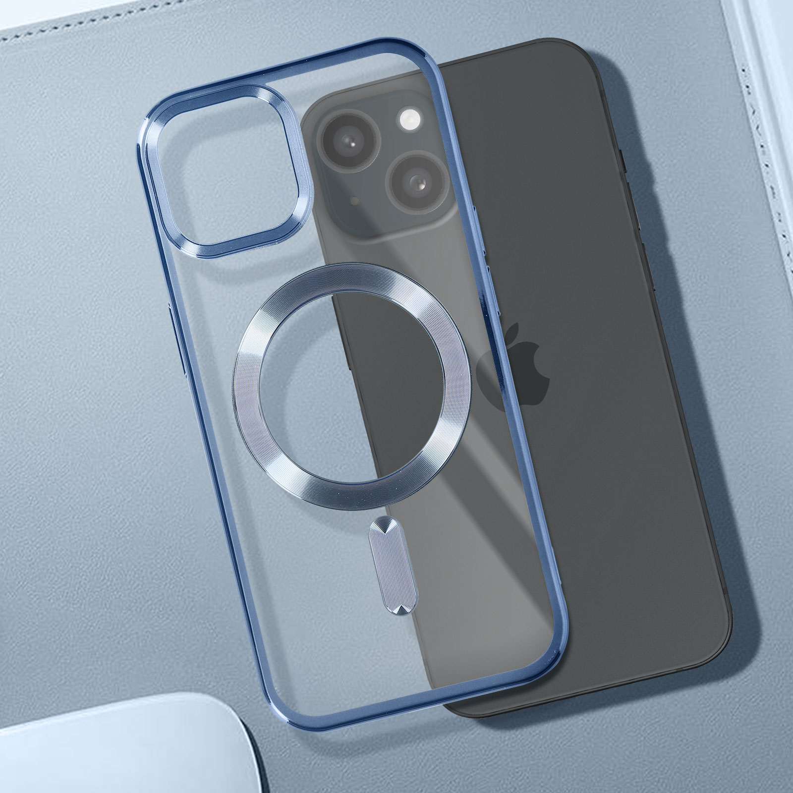 NJROW Cover Magnetica Per IPhone 15 [6.1"] Con Supporto Integrato | Ricarica Wireless E Staffa Nascosta | Antiurto Militare | Silicone Opaco Traslucido (Blu)