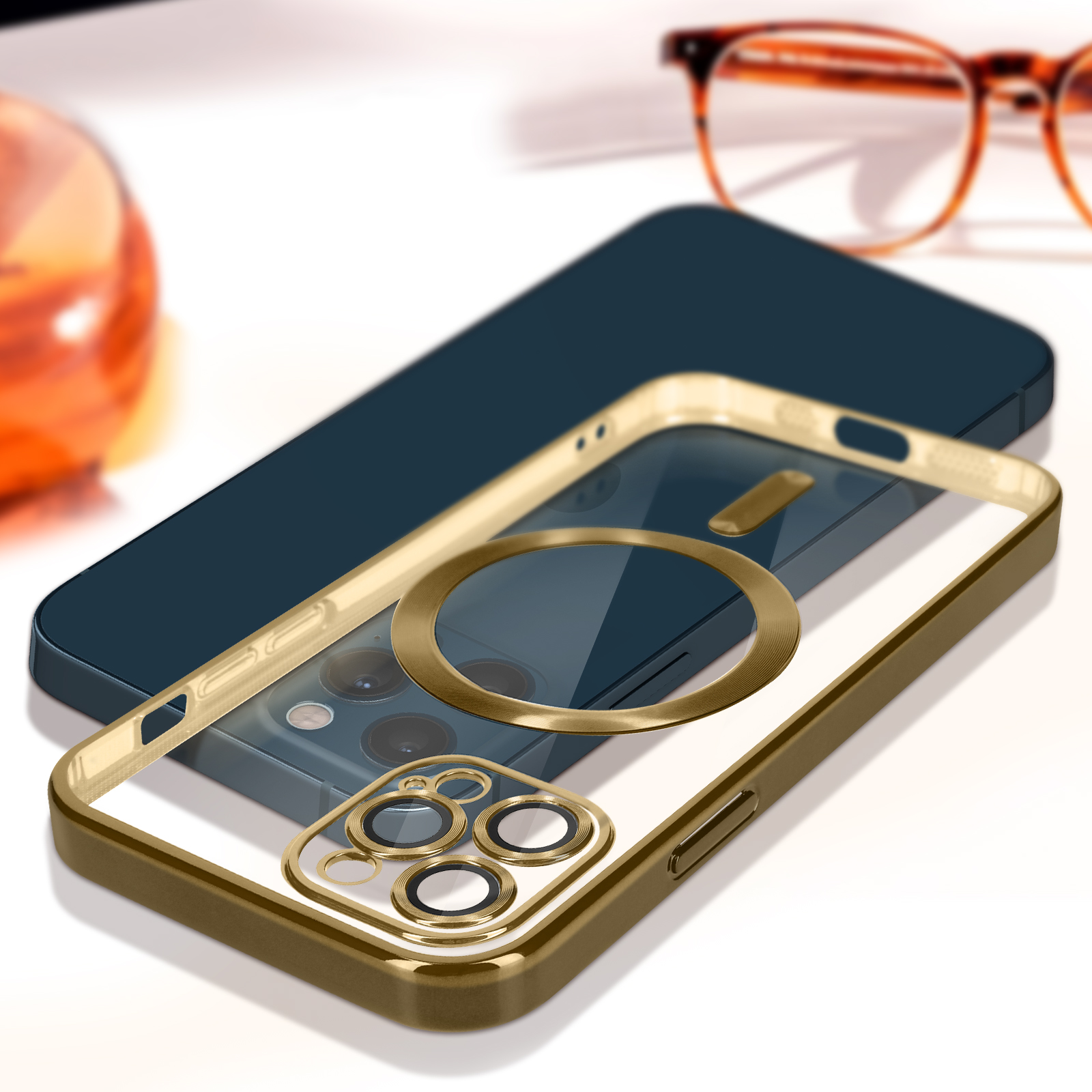 SIMao Custodia IPhone 12 Pro Max 360° Con Vetro Integrato E Bumper Metallico – Protezione Totale, Oro - 4