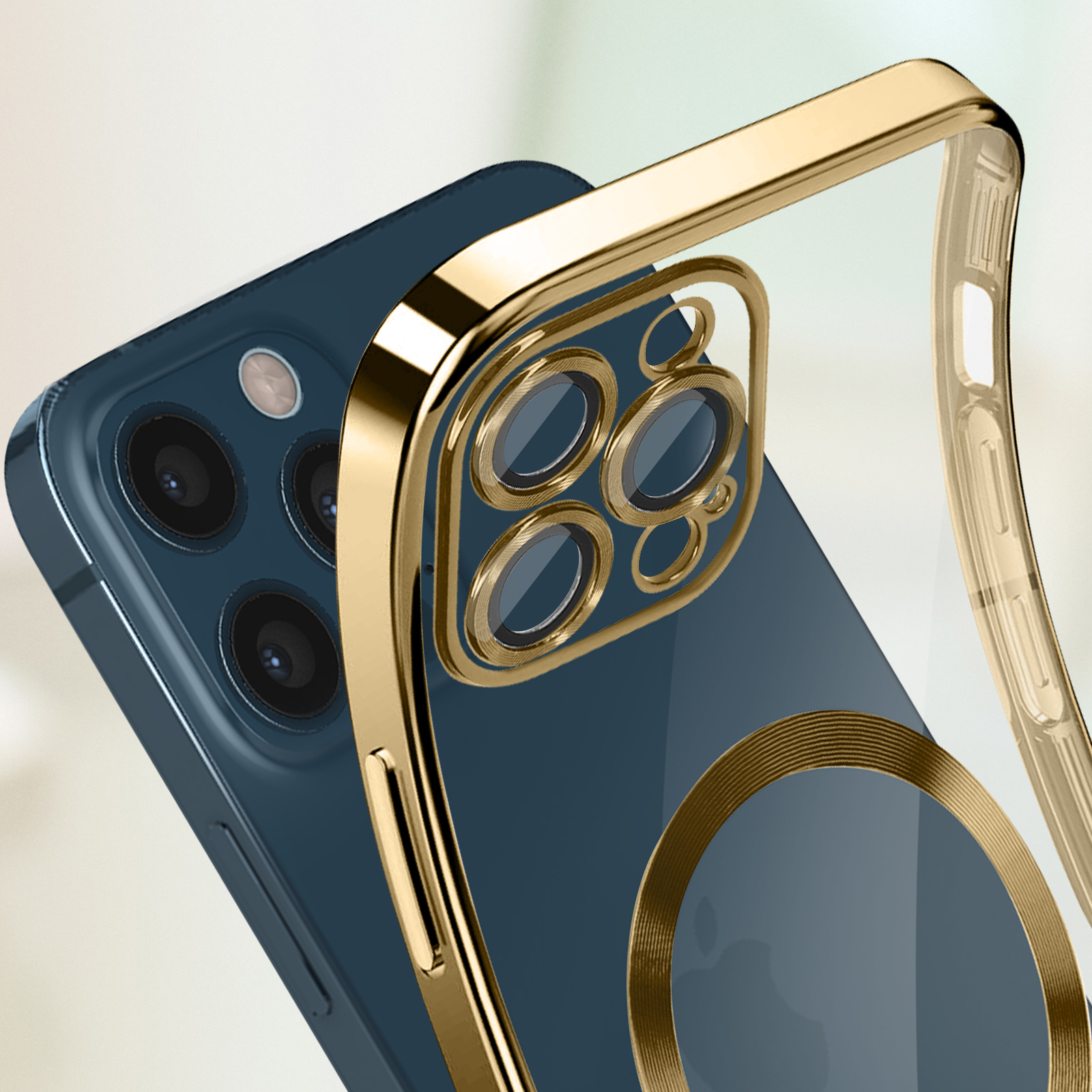 SIMao Custodia IPhone 12 Pro Max 360° Con Vetro Integrato E Bumper Metallico – Protezione Totale, Oro - 2