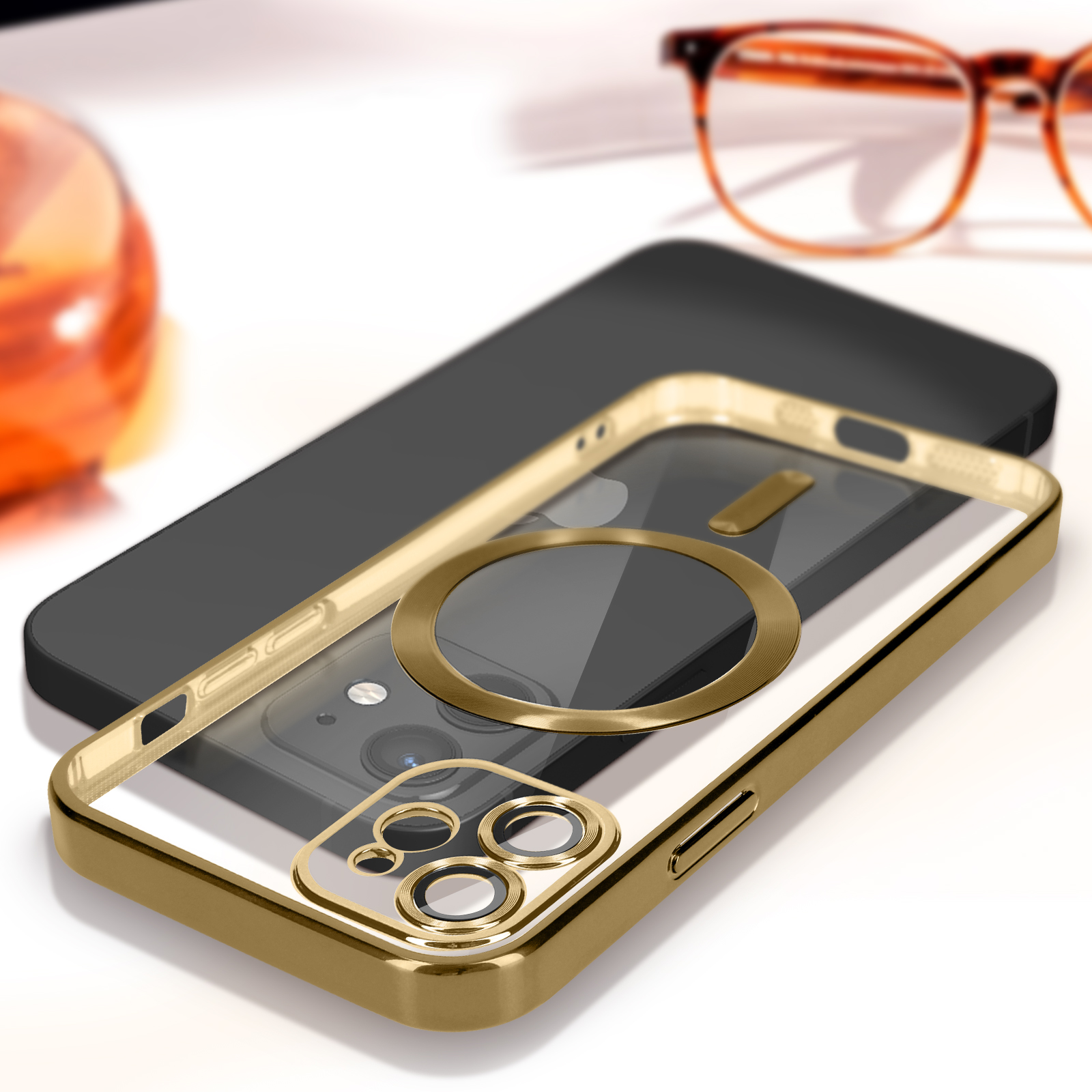 OWM Custodia in silicone per iPhone 11 con retro trapuntato, con bordi dorati, antiurto, per ragazze e donne [protezione dell'obiettivo della fotocamera], compatibile con iPhone da 11 a 6,1