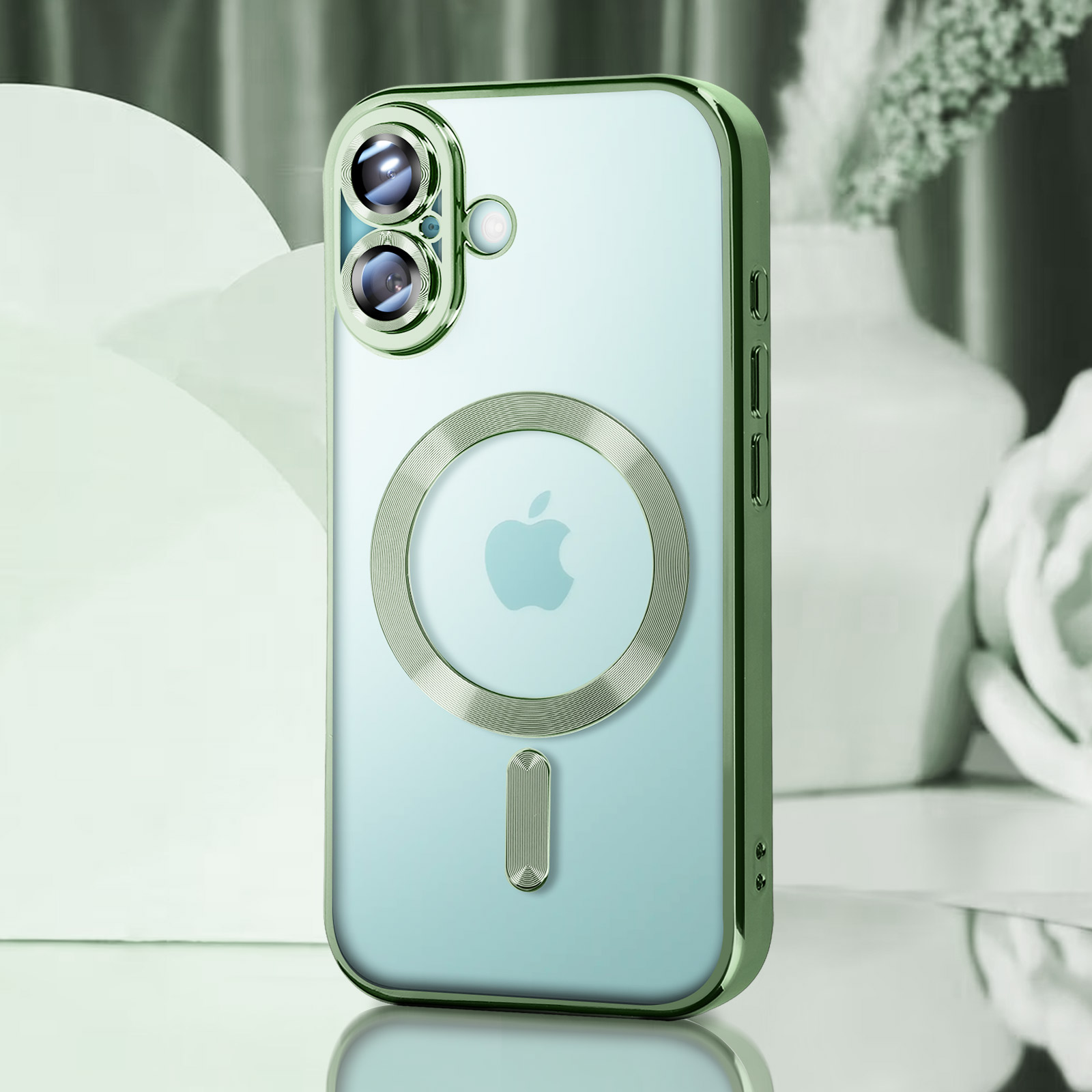 Custodia Magnetica In Silicone Per IPhone 16 Plus (6,7'') Con Pellicola HD - Compatibile MagSafe - Verde