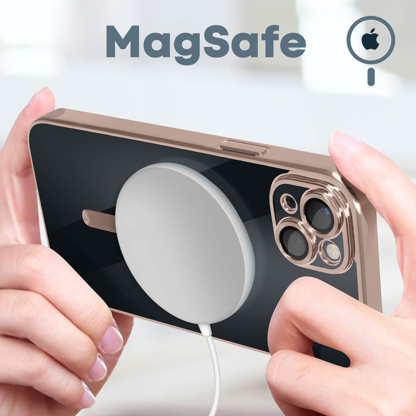 Custodia IPhone 14 Asuwish Con Anello Magnetico E Supporto - Cover In TPU E Plastica Rigida, Rosa Oro, + Vetro Temperato Incluso
