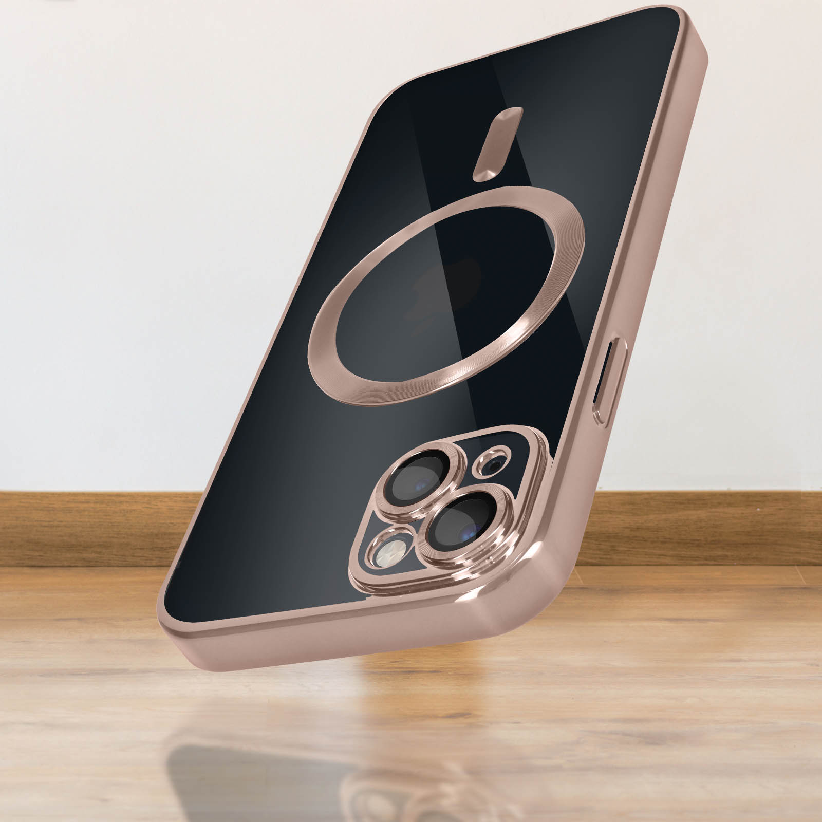 Custodia Magnetica Lafunda Per IPhone 14 Con Cordino E 2 Vetri Temperati - Trasparente, Anti Giallo, Compatibile MagSafe (Oro Rosa) - 5