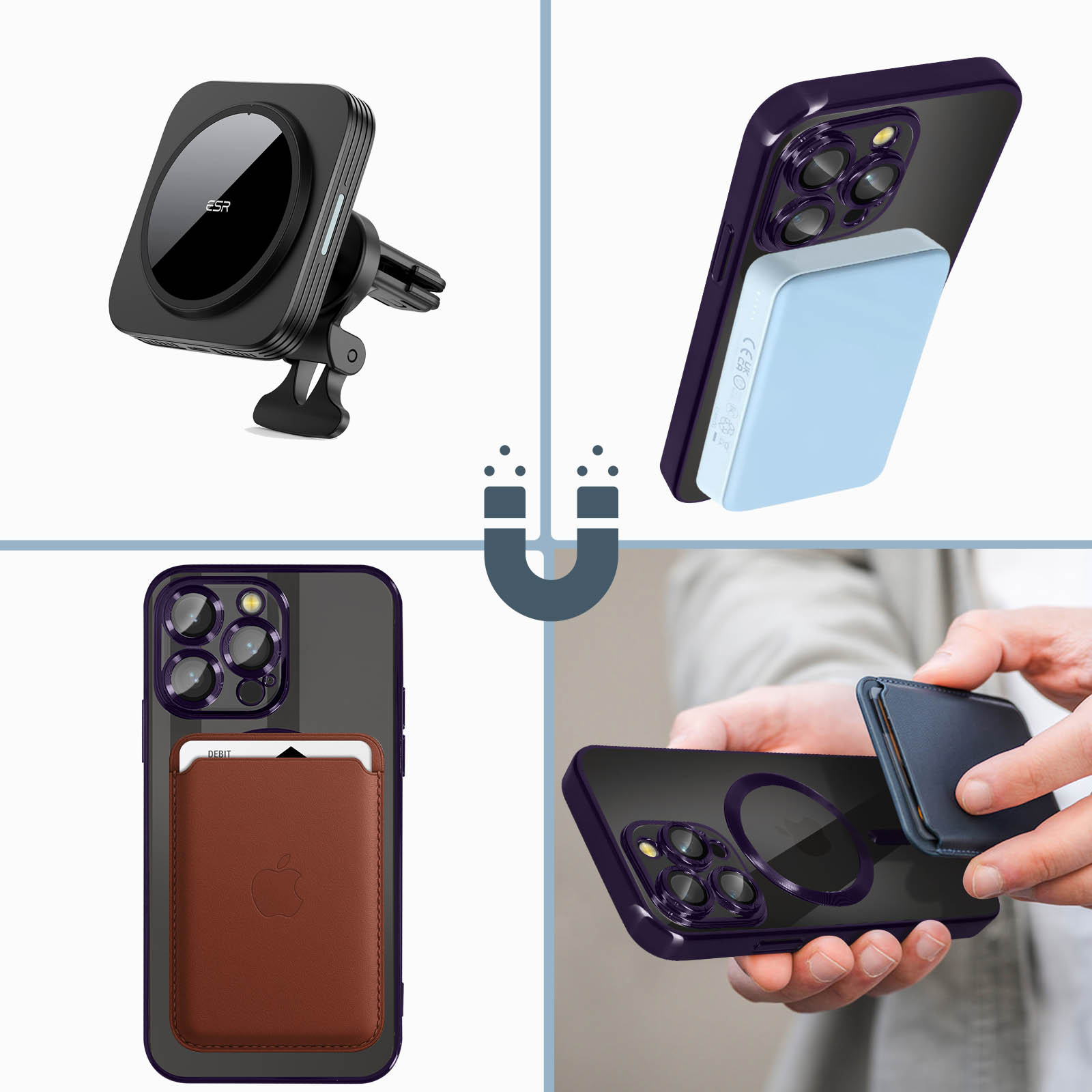 Custodia IPhone 14 Pro Con Supporto Magnetico Integrato – Antiurto Militare A Doppio Strato, 38 Magnet N52, Viola, FNDMIL 2025