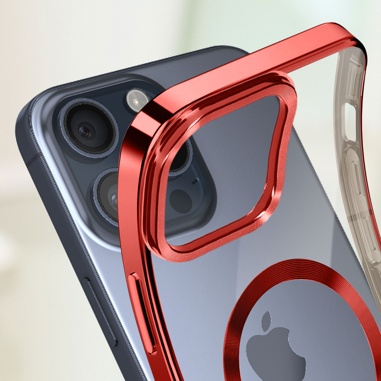 Coque IPhone 15 Pro Max Avizar - Bague Métallique Rouge - Bi-matière Antichoc - NEUVE